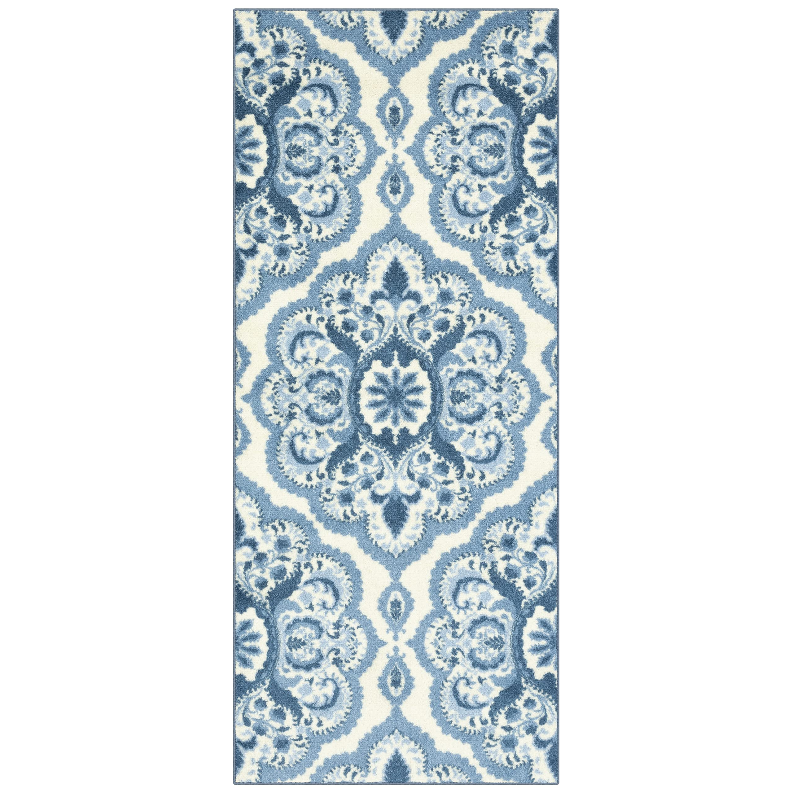 Photo 1 of Maples Rugs Vivian Medallion Runner Rug Non Skid Hallway Entry Carpet [Made in USA], Blue, 2'6" x 6' Blue 2'6" x 6'