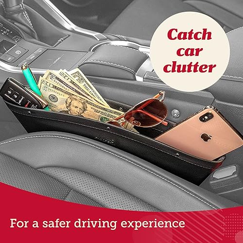 Miniatura 5 de Lusso Gear Organizador de espacio para asiento de automóvil, paquete de 2, piel sintética gris, se adapta a ranuras de 0.5 a 2 pulgadas y asegura el