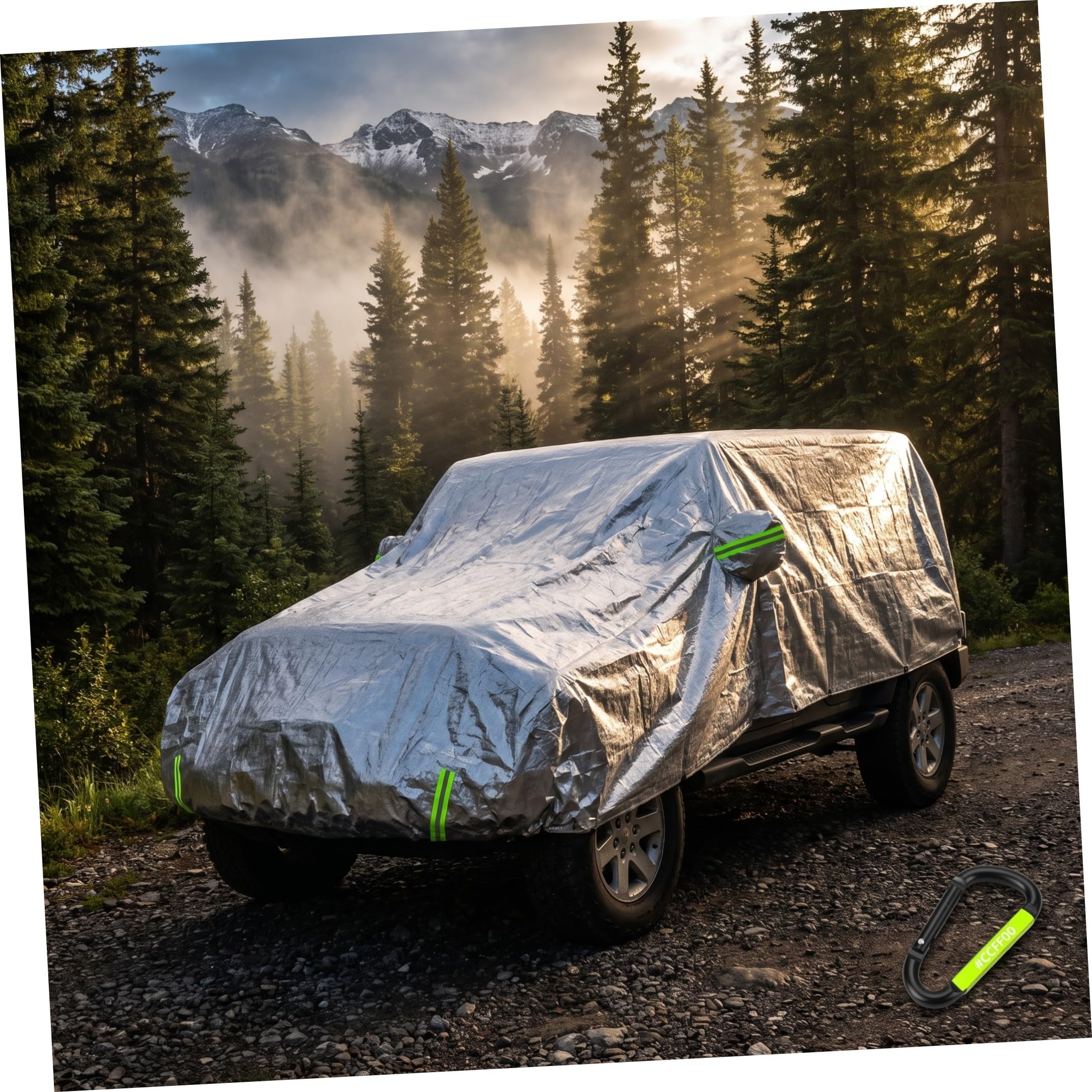 TOYANDONA Aluminum Foil Half Car Cover with Mirror Pockets And Straps Rainproof Dustproof Sunshade for Apartment Parking Fit Seasonal Outdoor Protection
