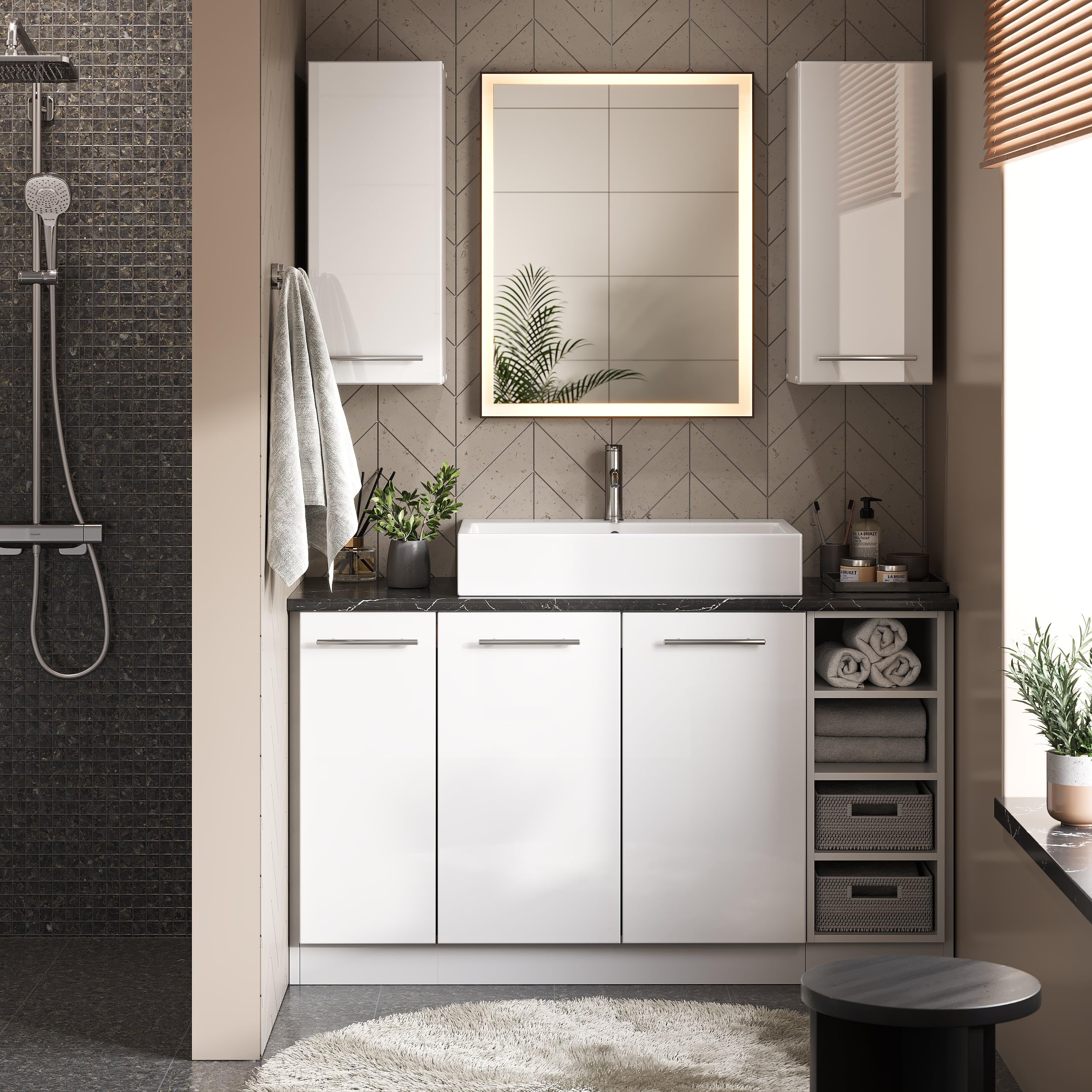 Vicco Armoire Murale Fame-Line, Blanc Haute Brillance, 60x40cm Plat, à Fixation Murale pour Le Rangement des Accessoires de Salle de Bain