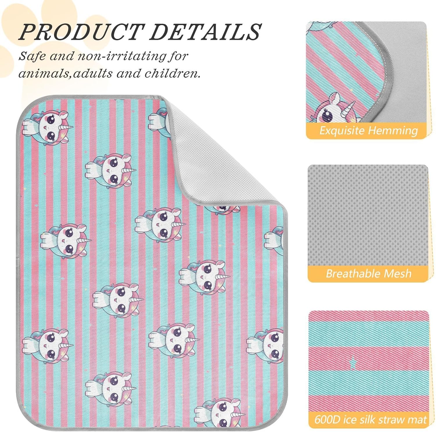 review Pink and Blue Striped Unicorn Dog Crate Pad Reusable Cool Bed Mats Summer Cooling Sleeping Pad for Animals Pets Dogs Kennels,Medium