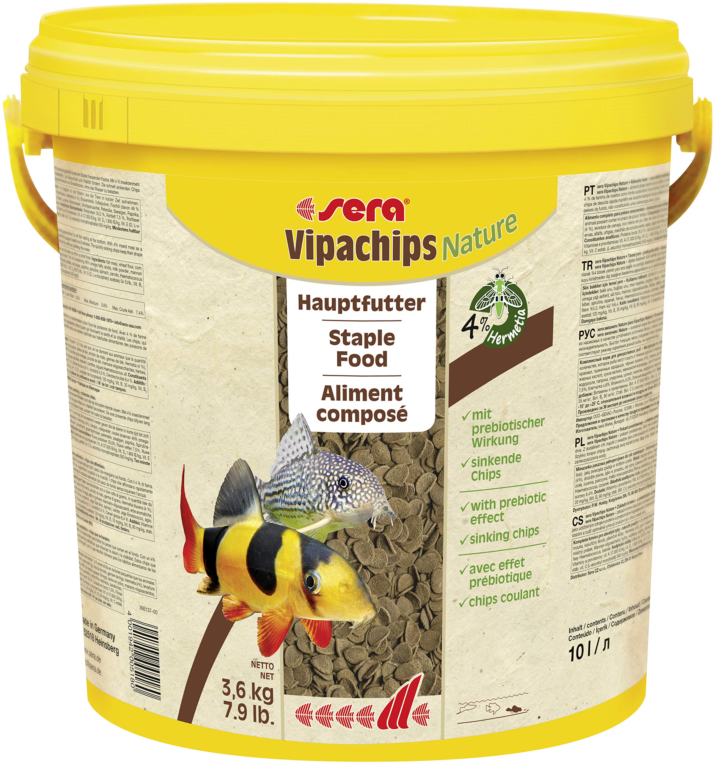 sera Vipachips Nature 3,6 kg | Comida Principal con 4% de harina de Insectos | Se Hunde rápidamente para Peces Que comen Fondo, sin colorantes ni conservantes, conservante de los recursos y nutrición