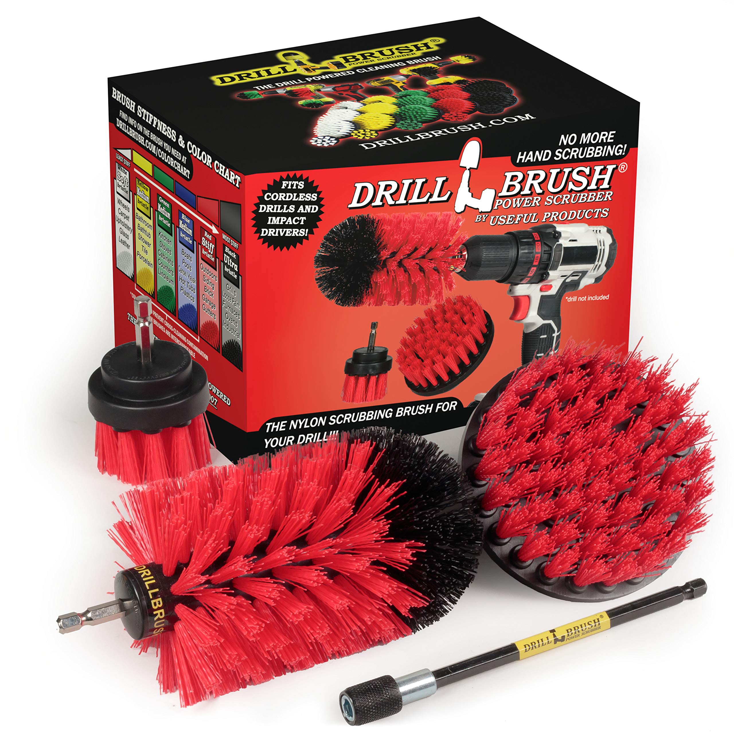 Drill Brush Power Scrubber by Useful Products - Multi Surface Cleaning Brush with Long Reach Extension - Rotary Tool Accessory Brush - Marble Cleaner Bit Brushes for Drill - Drill Brushes for Cleaning
