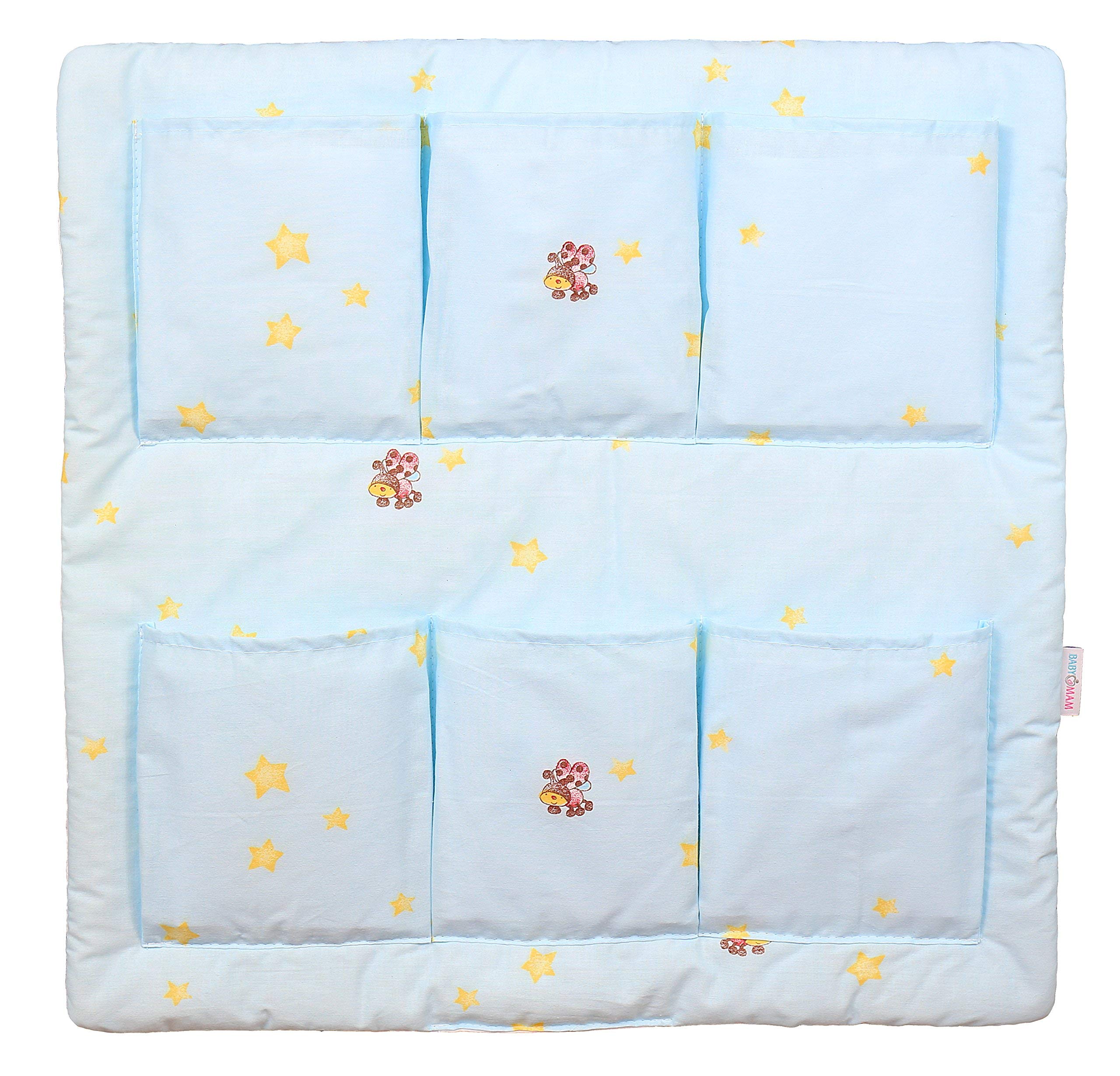 Baby COT Tidy Organiser Hanging Storage CotBed Nursery 6 Pockets BABYMAM (Bees Blue)