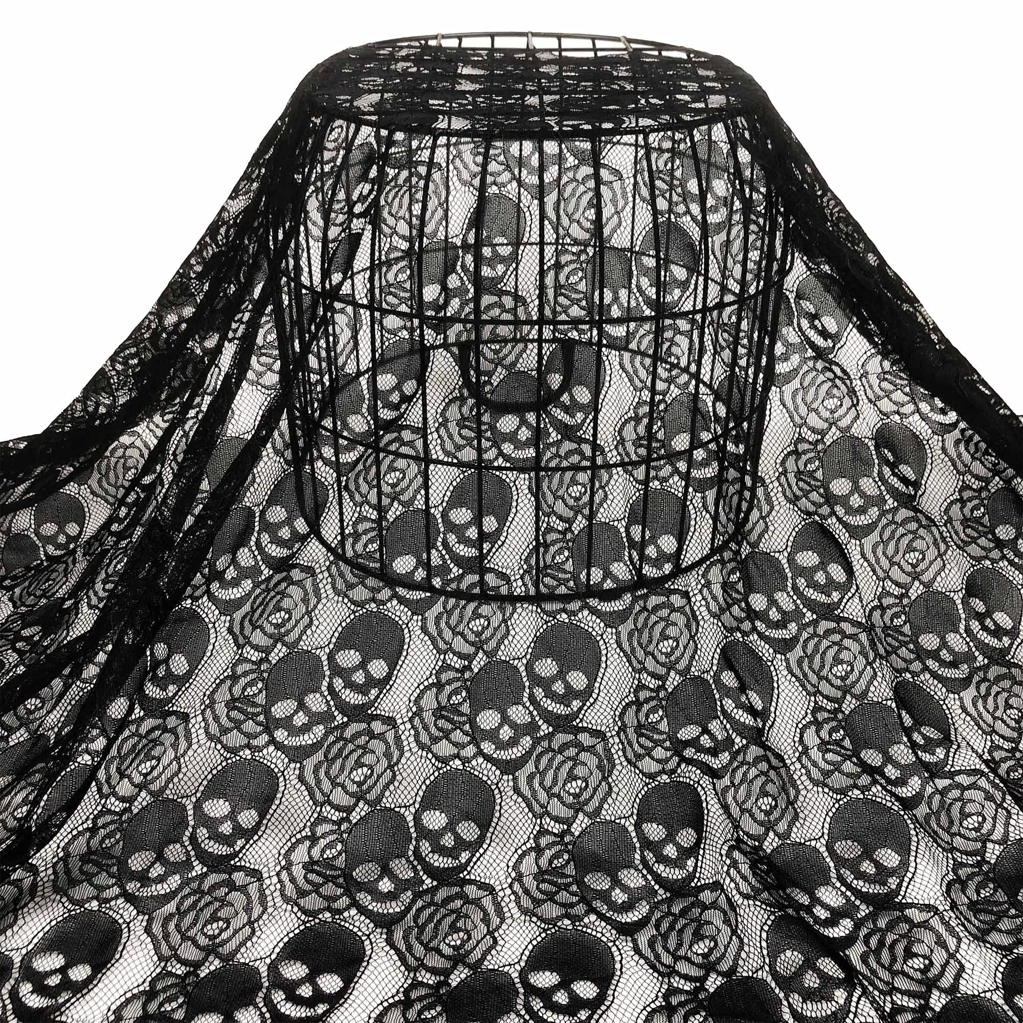 60 * 144 inches Lace Fabric, 4 Yard Black Skull Pettern Lace Fabric, 4 yd Non-Stretchy Lace, Soft Rose Design Lace Material for Halloween Home Decoration, Sewing Fabric Design (60x144 inch Black): Black 4 yards