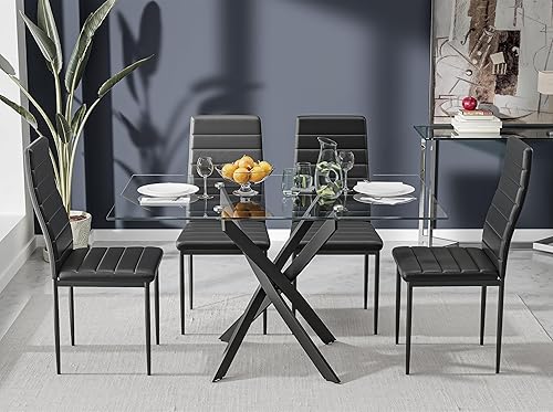 Miniatura 36 de Mesa de comedor de vidrio templado con patas de metal negro, mesa de cocina rectangular moderna de 47 pulgadas para comedor y cocina (47.24 x 31.5