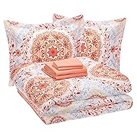 Vista 12 de Yaxa Basics Juego de edredón de microfibra ligera de 7 piezas, tamaño King, verde floral