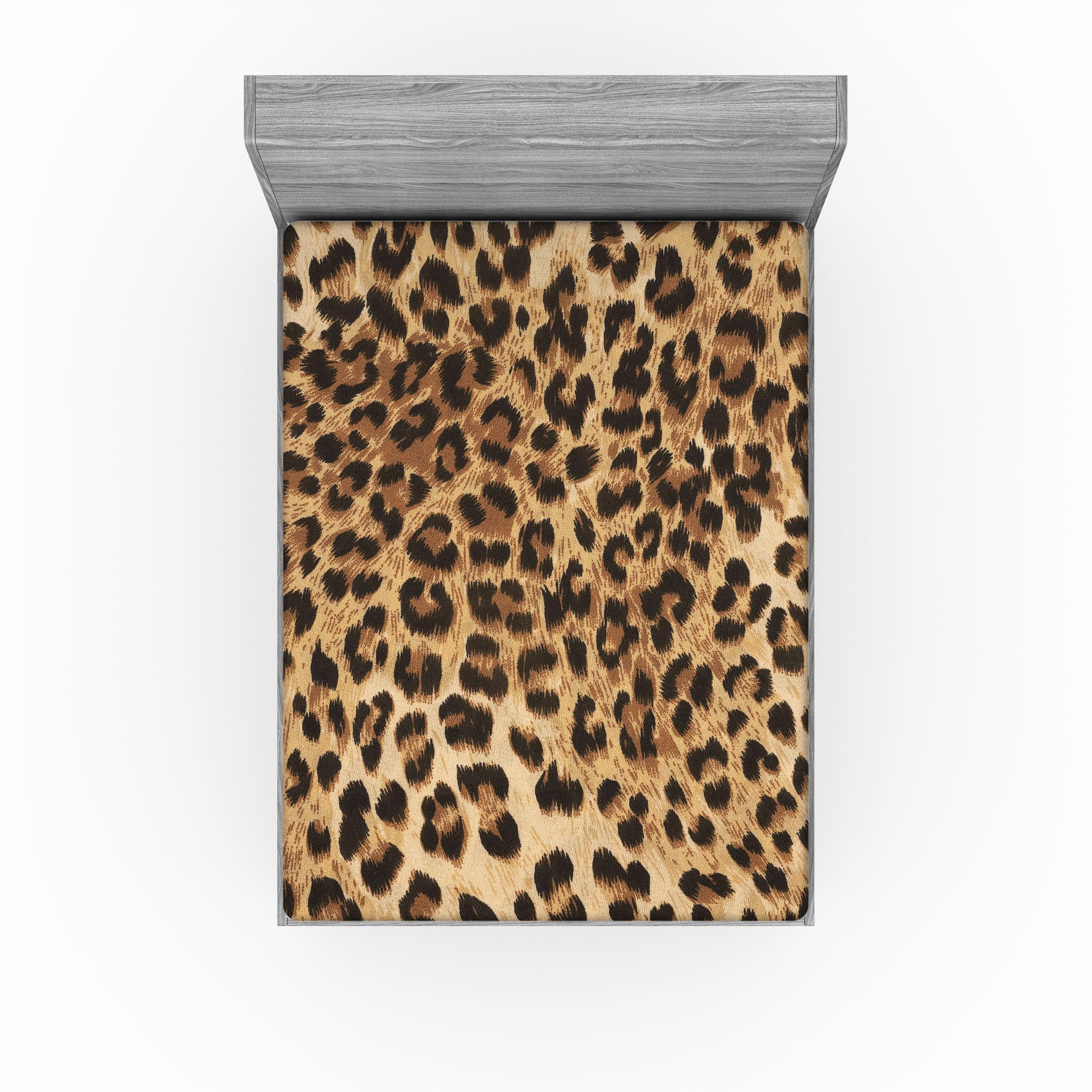 Ambesonne Leopard Print 2 Pack Fitted Sheet, Wild Animal Skin, Bed Cover All-Round Elastic Deep Pockets 2 Pieces, Package Contains 2 Full Size Fitted Sheets, Pale Brown and Black