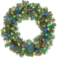 Vista 11 de Casafield Corona de Navidad artificial de abeto preiluminada de 48 pulgadas, 200 luces LED, 860 puntas de PVC para puerta delantera, ventana o mantel