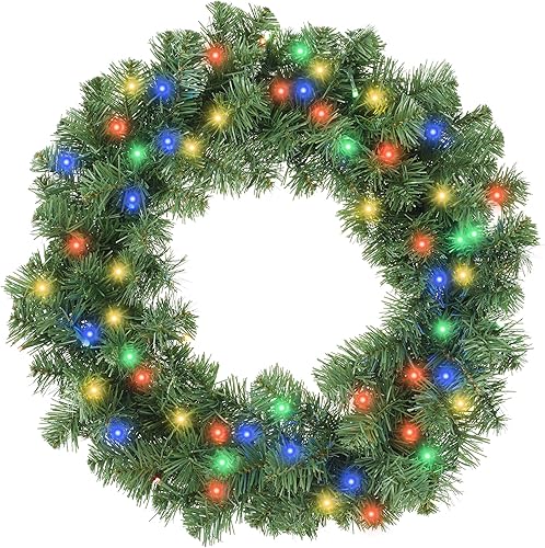 Miniatura 11 de Casafield Corona de Navidad artificial de abeto preiluminada de 48 pulgadas, 200 luces LED, 860 puntas de PVC para puerta delantera, ventana o mantel