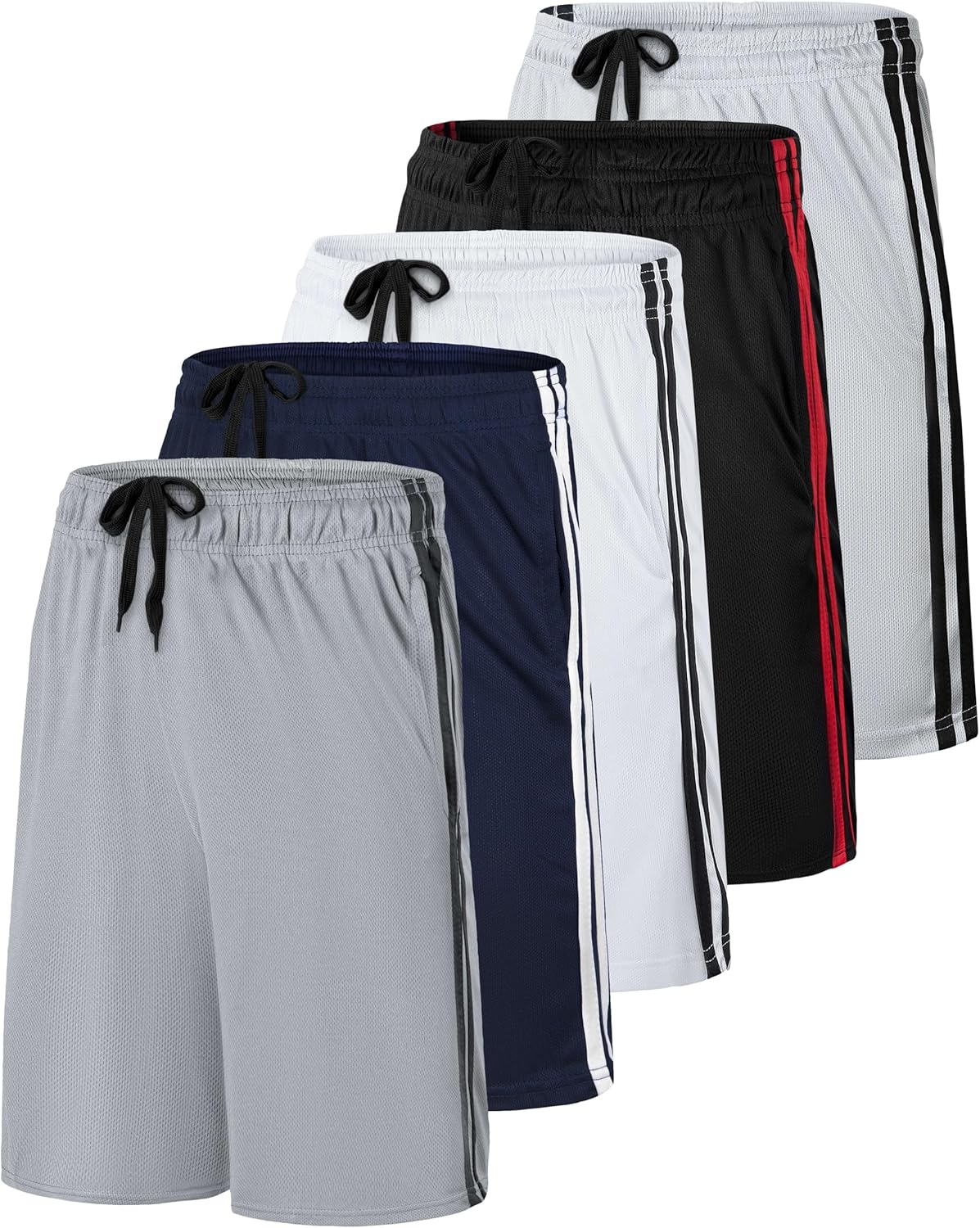 Real Essentials: Men’s 5 Pack 9″ Mesh Shorts – Athletic Gym, Workout, Basketball, Running, Casual Lounge Activewear Pockets