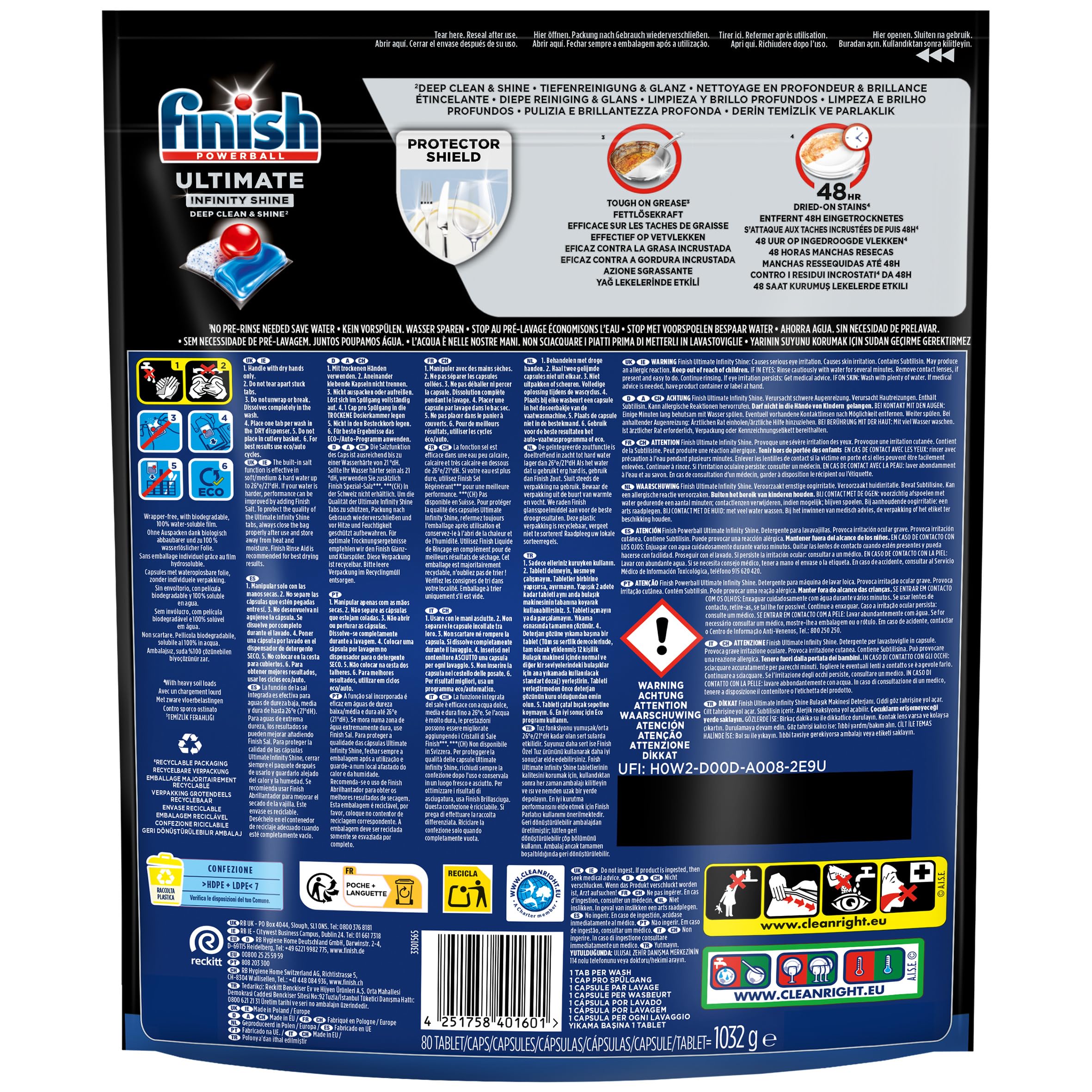 Finish Ultimate Infinity Shine Pastiglie Lavastoviglie, 80 Capsule Lavastoviglie, Detergenti per Lavastoviglie contro lo Sporco e i Residui Incrostati (Confezione da 1)
