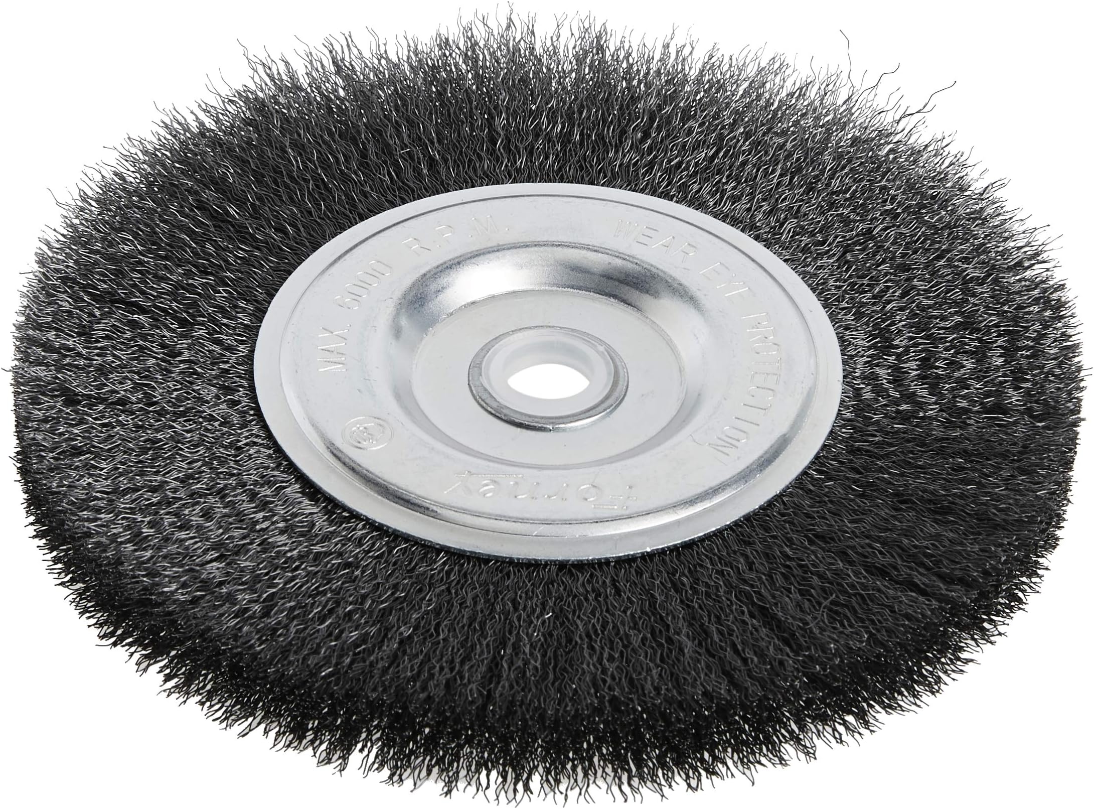 Forney 72747 Wire Bench Wheel Brush, Fine Crimped with 1/2-Inch and 5/8-Inch Arbor, 6-Inch-by-.008-Inch