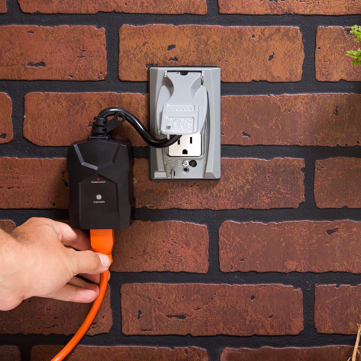 Decorated porch with Christmas lights, indicating weather resistance