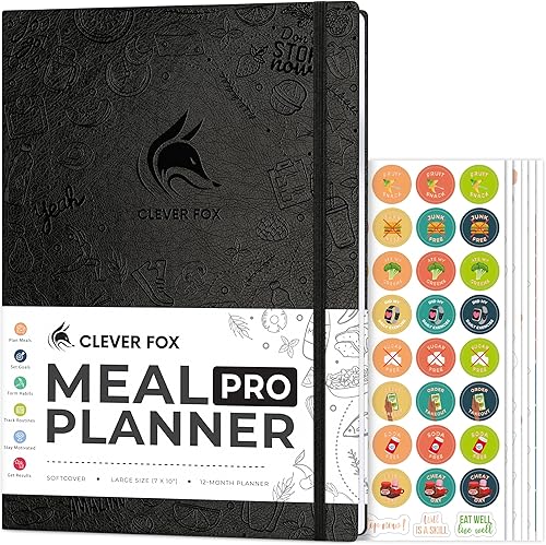 Clever Fox Planificador de comidas PRO - Diario semanal de preparación de comidas con lista de comestibles y rastreador de pérdida de peso - Libro