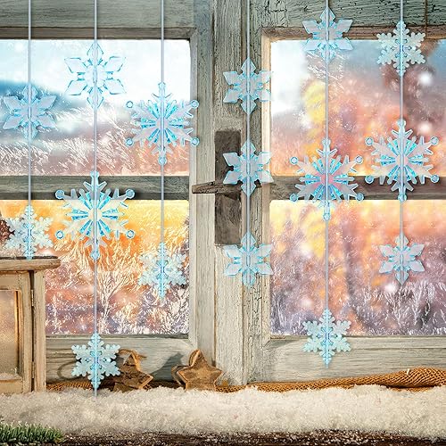 Miniatura 8 de Boao 35 piezas de adornos de copos de nieve de cristal acrílico, colgante de árbol de Navidad, decoración temática de nieve de copo de nieve de