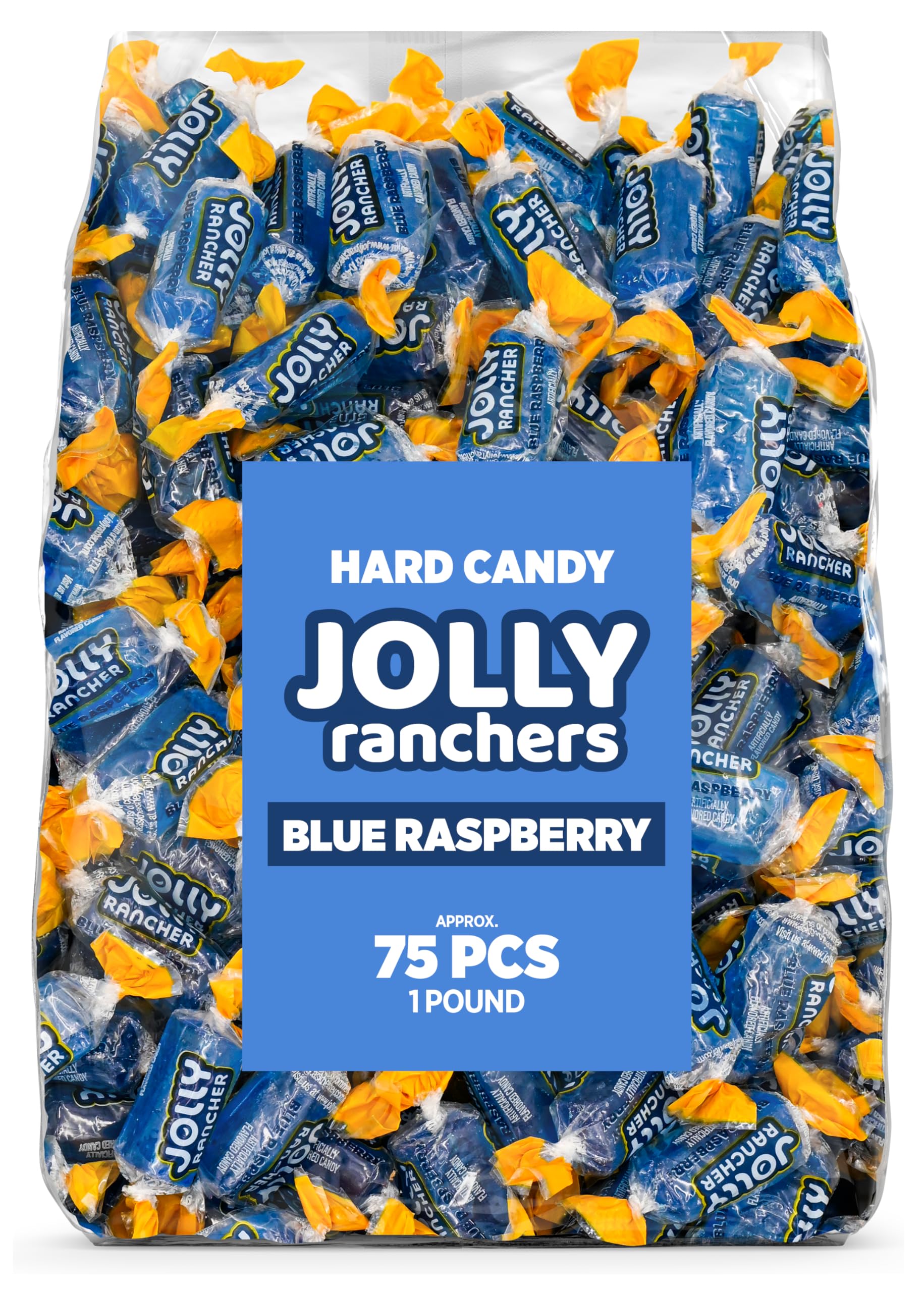 Blue Raspberry Jolly Ranchers Hard Candy – Original Flavor – 1 LB Bulk Bag (Approx. 75 Pieces) – Individually Wrapped Tart & Sweet Treats for Baby Showers, Back to School, Birthdays & Gift Bags