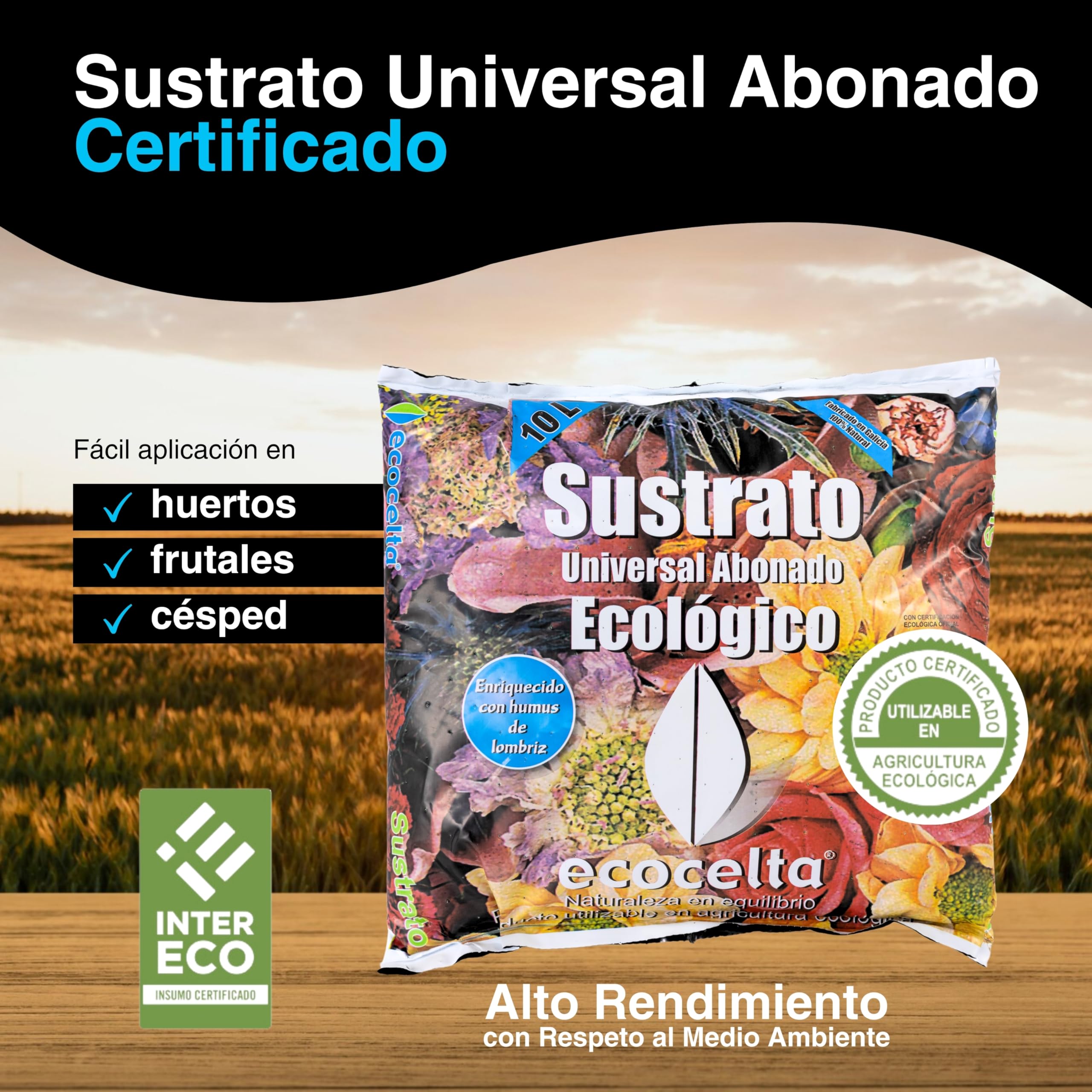 Sustrato Universal Abonado 10L | Fertilizante Natural para Macetas, Jardines y Huertos Urbanos | Certificado Ecológico INTERECO | Enriquecido con Humus de Lombriz y Compost