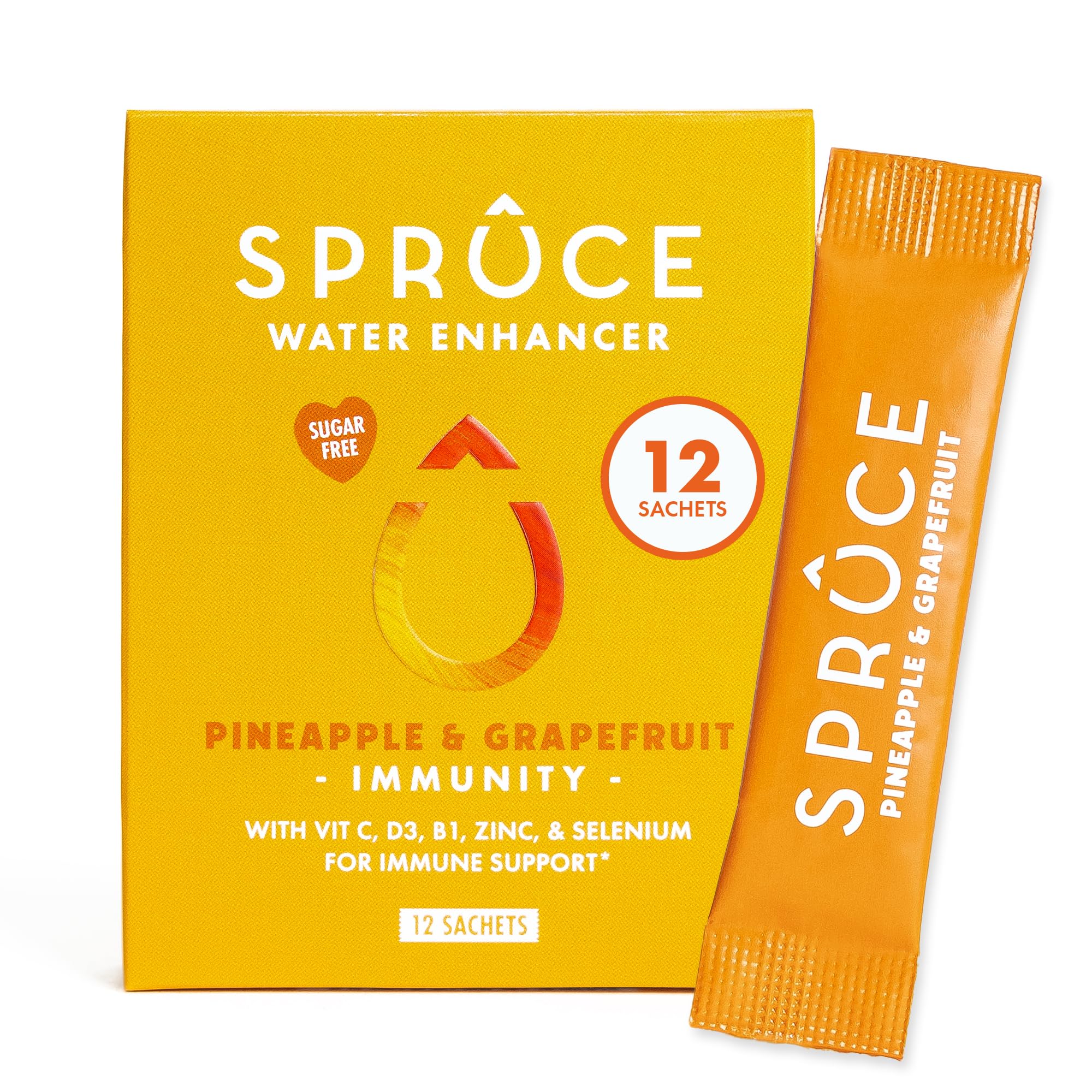 Sugar-Free, Low Calorie Water Enhancer – Support Immunity, Bones & Muscles, Healthy Heart & Brain, Boost Metabolism - Hydration Powder With Vitamins & Minerals - Pineapple & Grapefruit, 12 Sachets