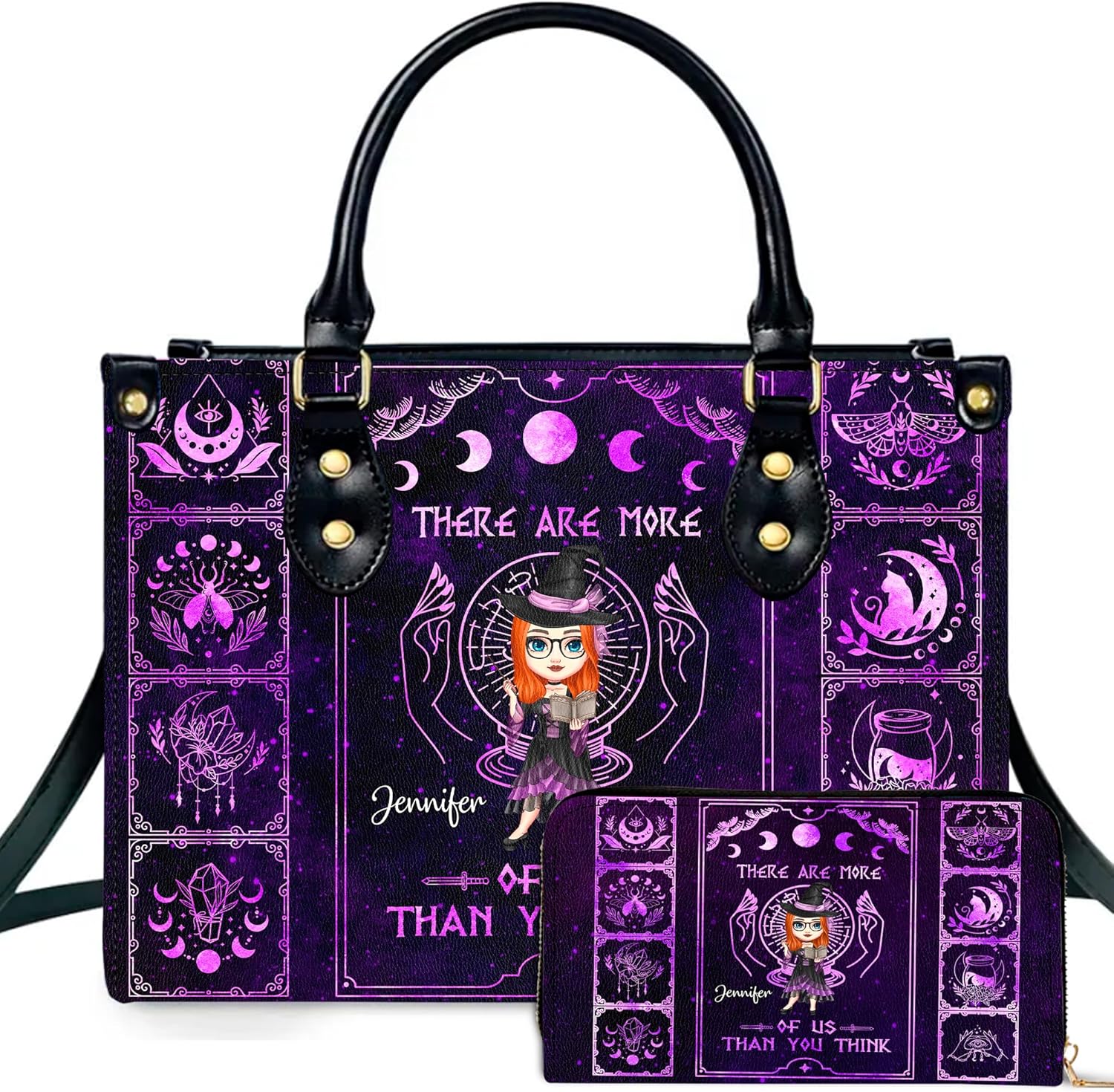 Personalized Witch Leather Bags, Halloween Purses For Women, Witch Art Bag, Spooky Halloween Purses, Holiday Gifts