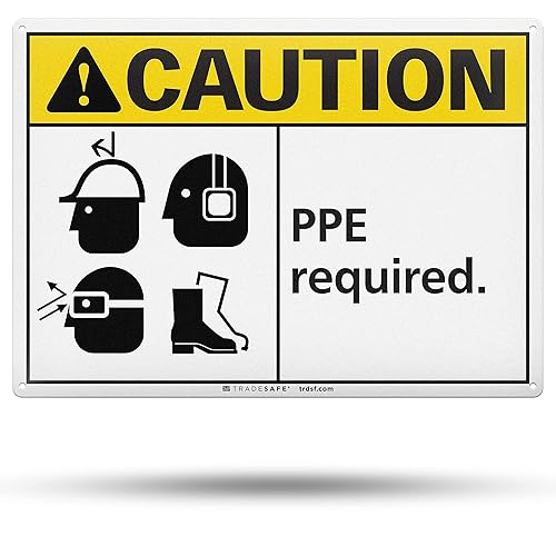 Vista 26 de TRADESAFE Señal de seguridad con chaleco de seguridad de EPI – Chaleco de Precaución Requerido en español, señal de seguridad de aluminio