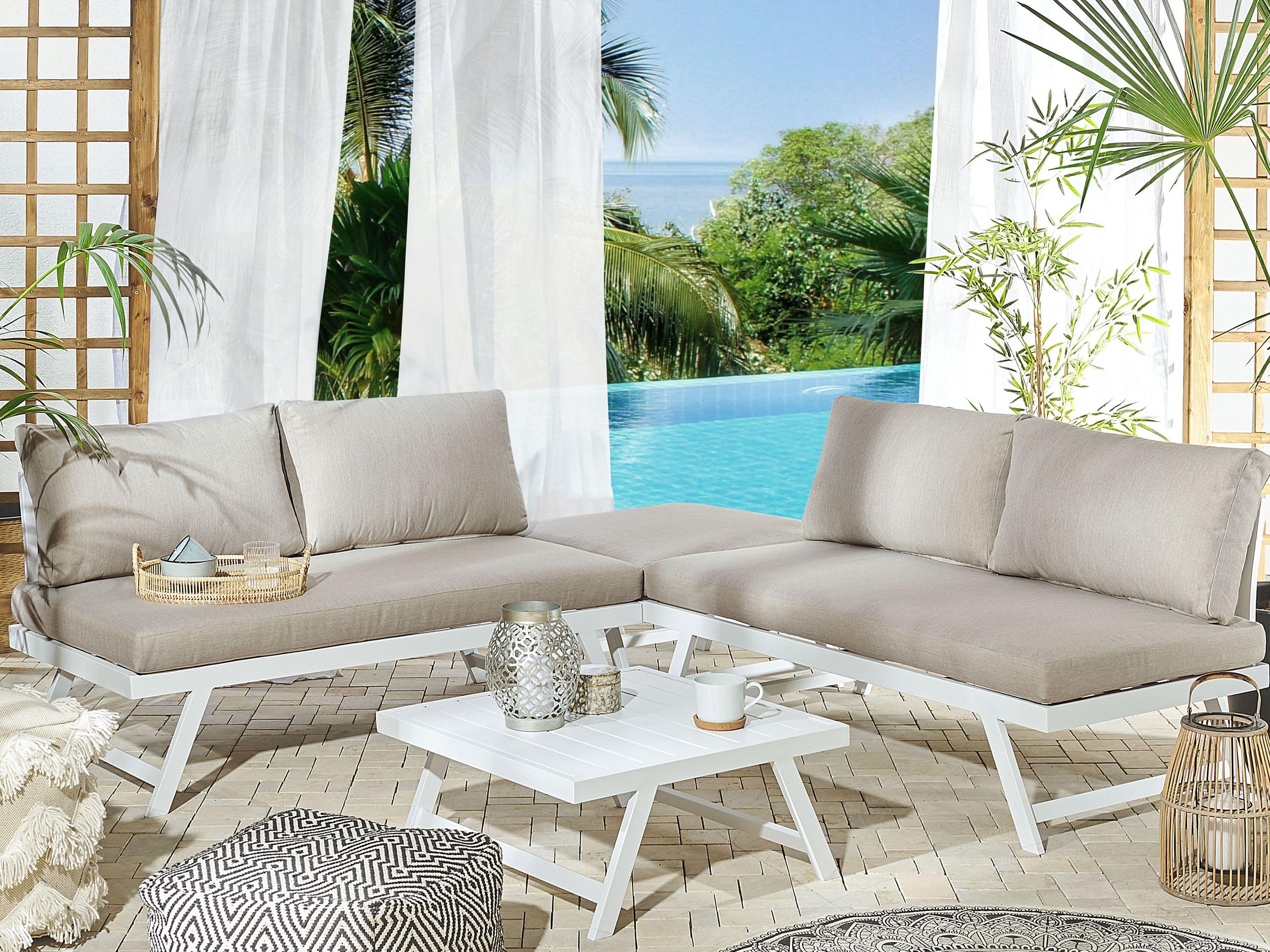 Beliani Gartenset einstellbare Rückenlehne 5-Sitzer aus Aluminium in Taupe Coccorino
