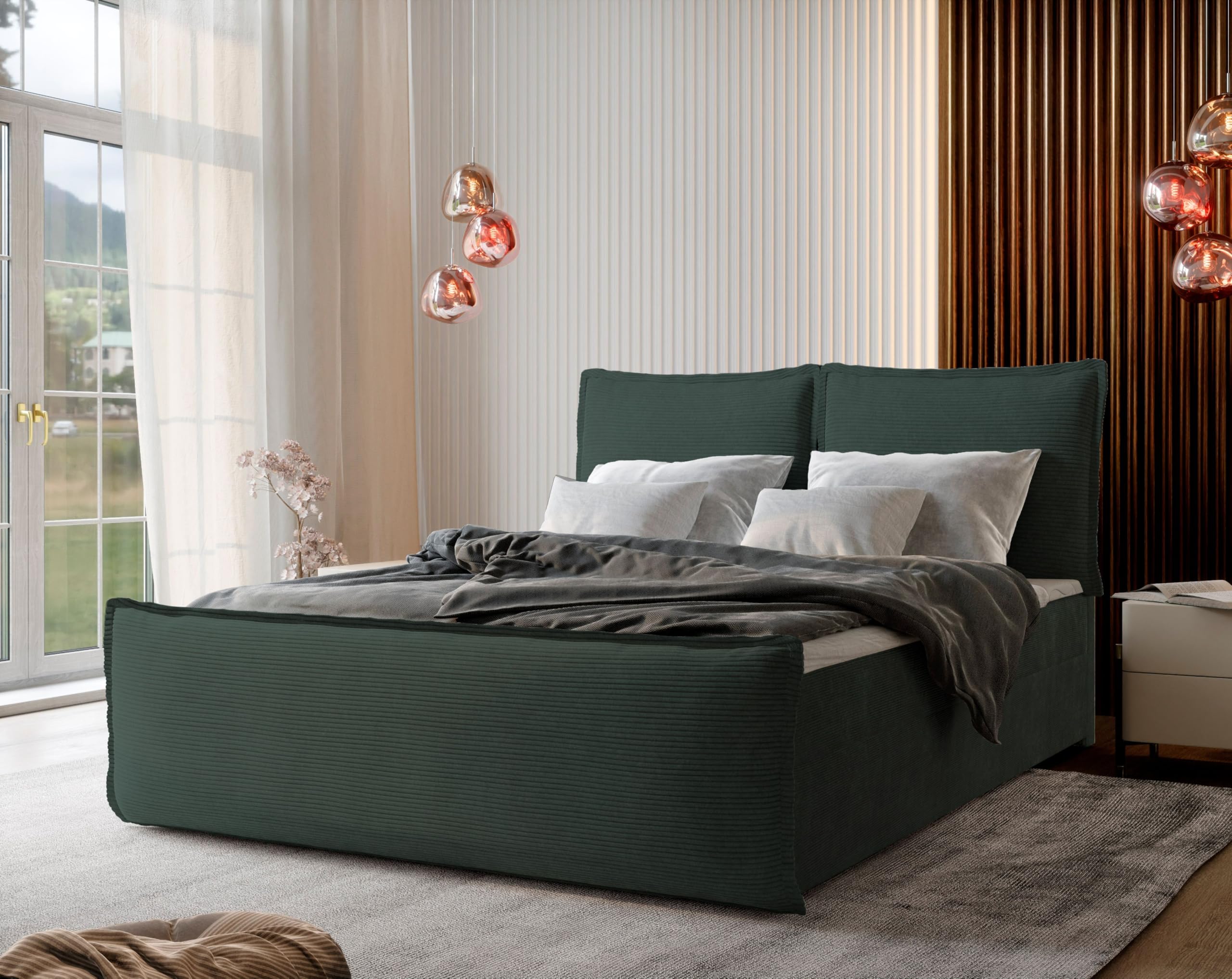 Masseno Boxspringbett Monta 160x200 cm Komplett-Set mit Matratze und Topper, Polsterbett mit Zwei Bettkästen -Grün, Lincoln 39