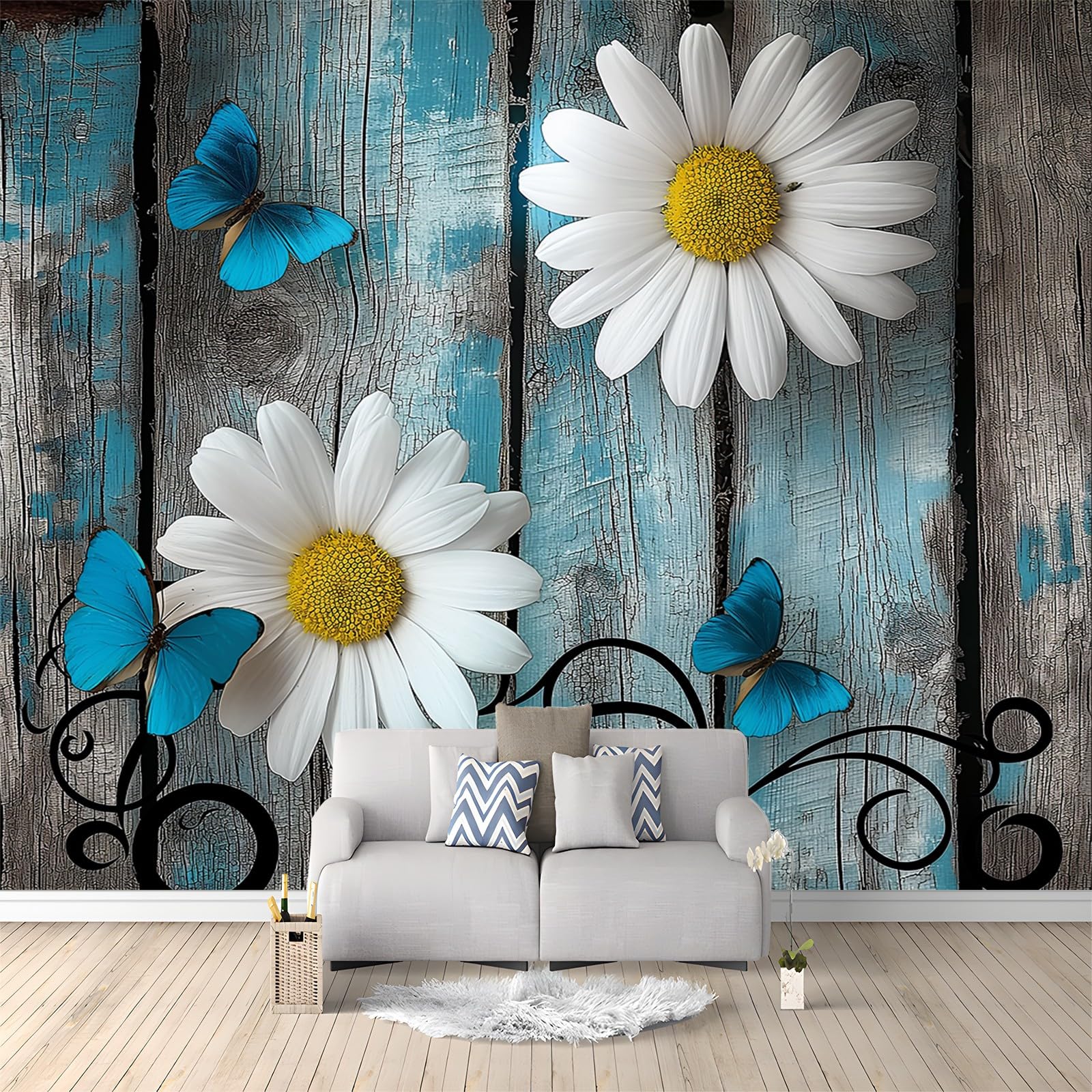 Papier peint intissé chrysanthèmes pour salon et chambre d'enfant