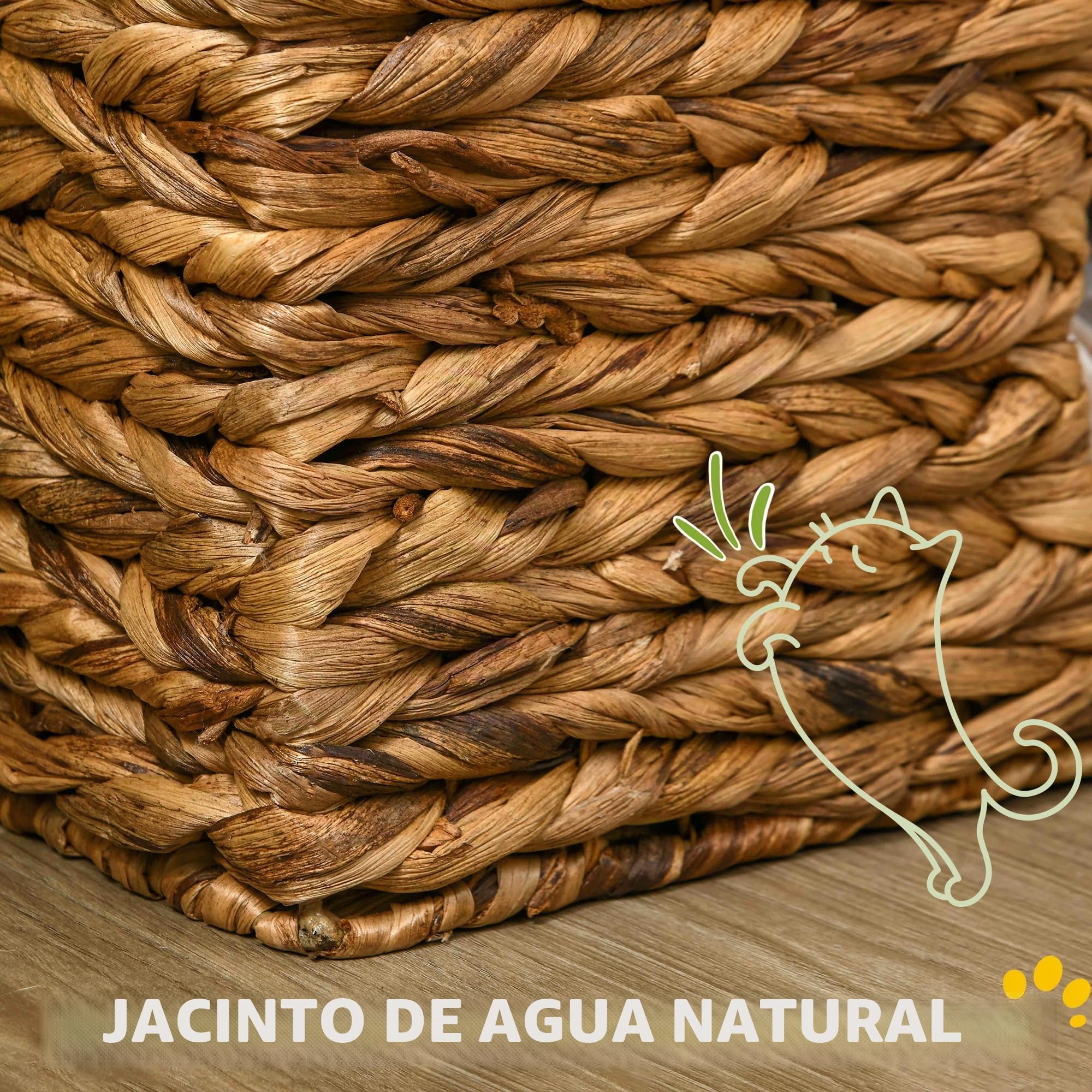 PawHut barril rascador, barril para gatos de 76 cm de altura con 3 cuevas, cojines lavables, poste rascador, torre para gatos hecha de jacinto de agua, marrón claro