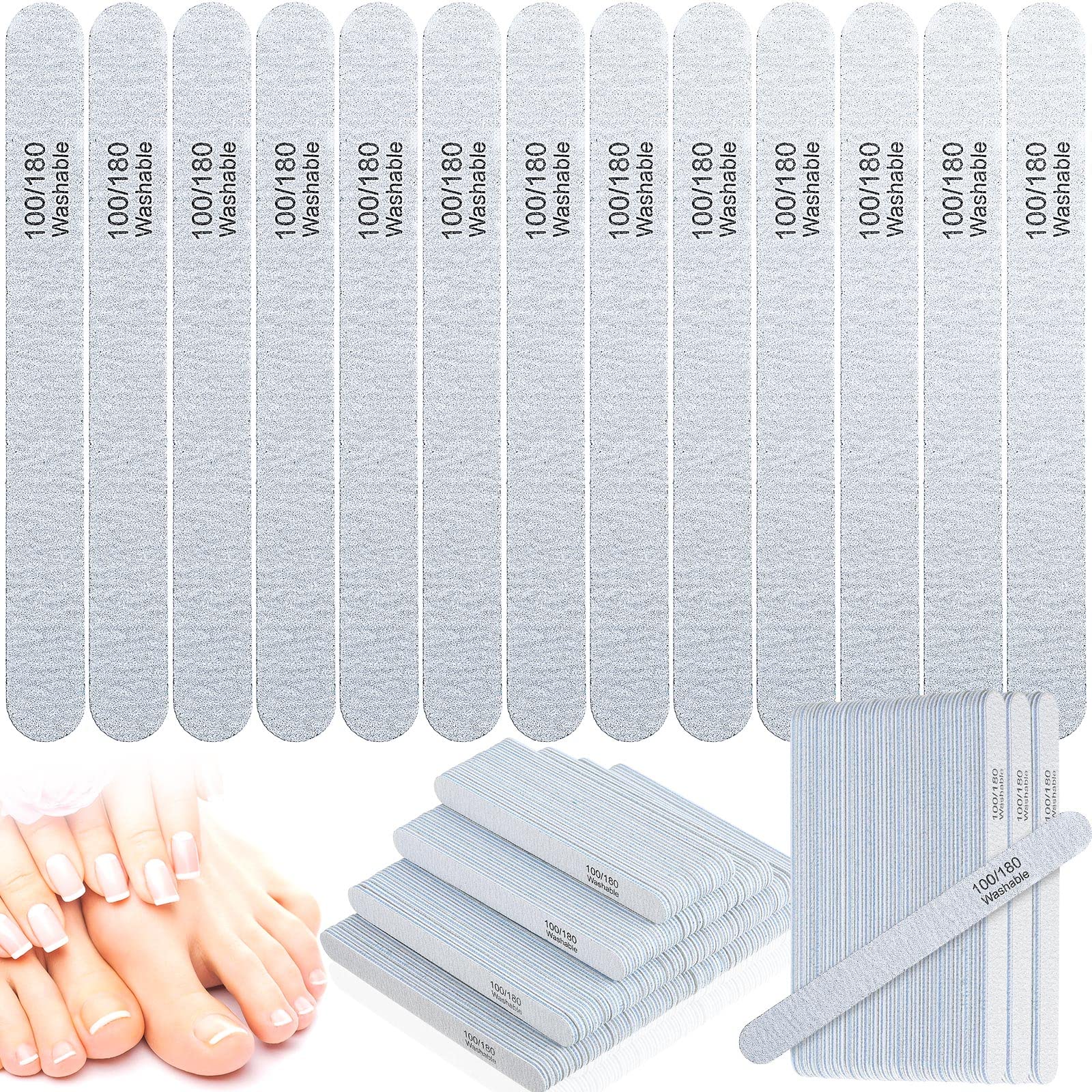 200 Pcs Nail Files 100/180 Grit Double Sided Nail Files for Acrylic Nail Professional Reusable Emery Board Black Nail Buffering Files Professional Manicure Tools for Home and Salon