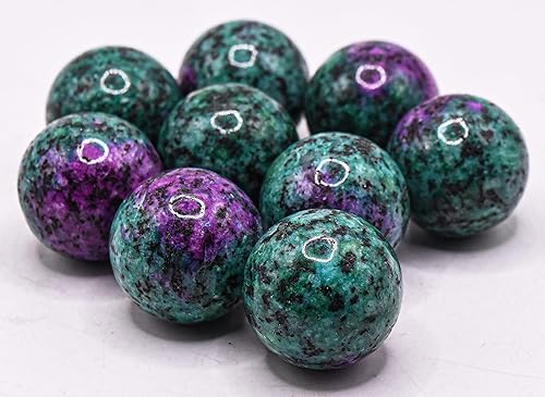 Miniatura 7 de HQRP 0.984 in Rubí rojo púrpura en esfera de zoisita verde pulido piedra preciosa natural cristal mineral UV reactivo coleccionable bola - China