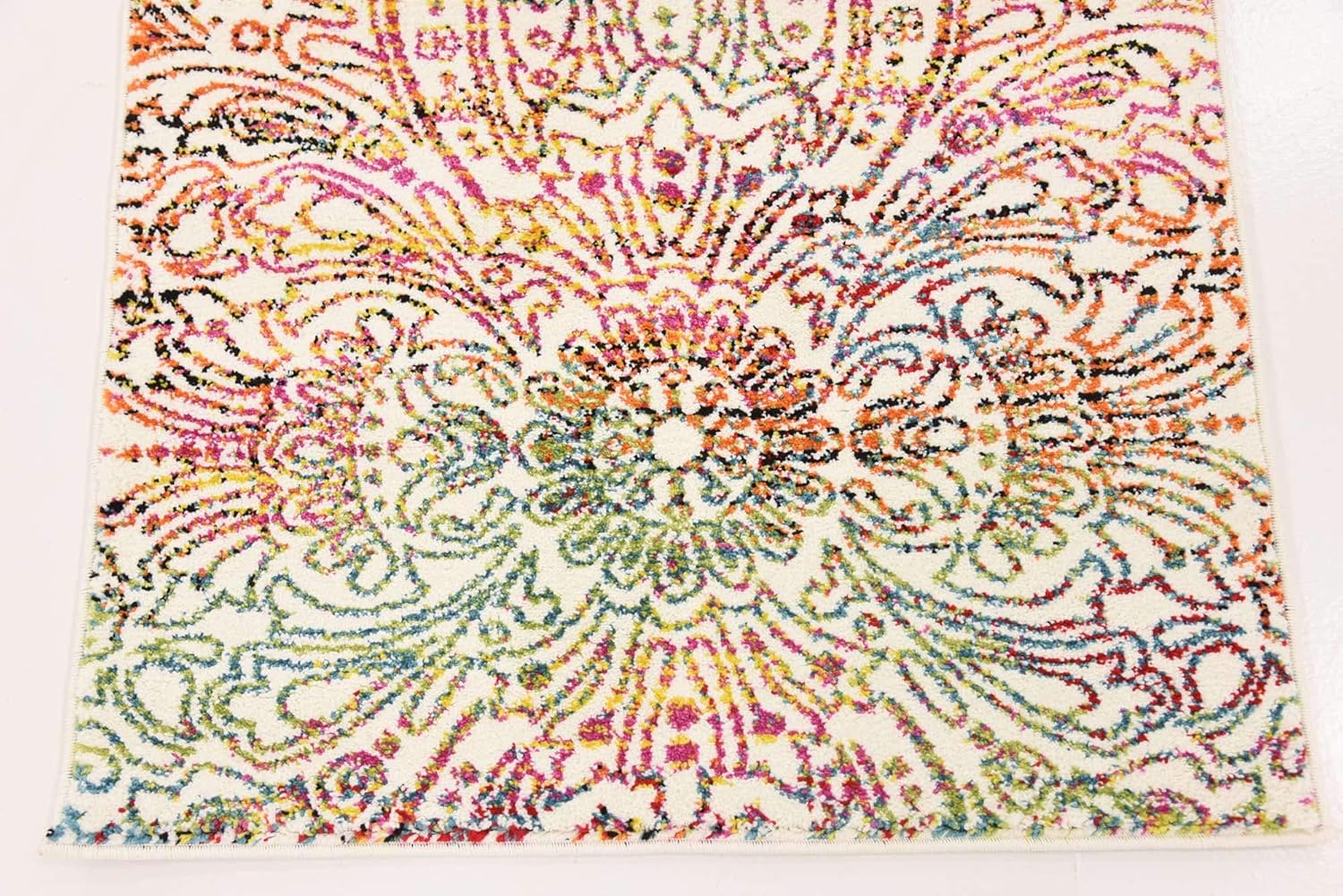 Unique Loom Lyon Collection Colorful Abstract Floral Rainbow Gradient Area Rug, 2 Feet 7 Inch x 10 Feet, Ivory/Pink