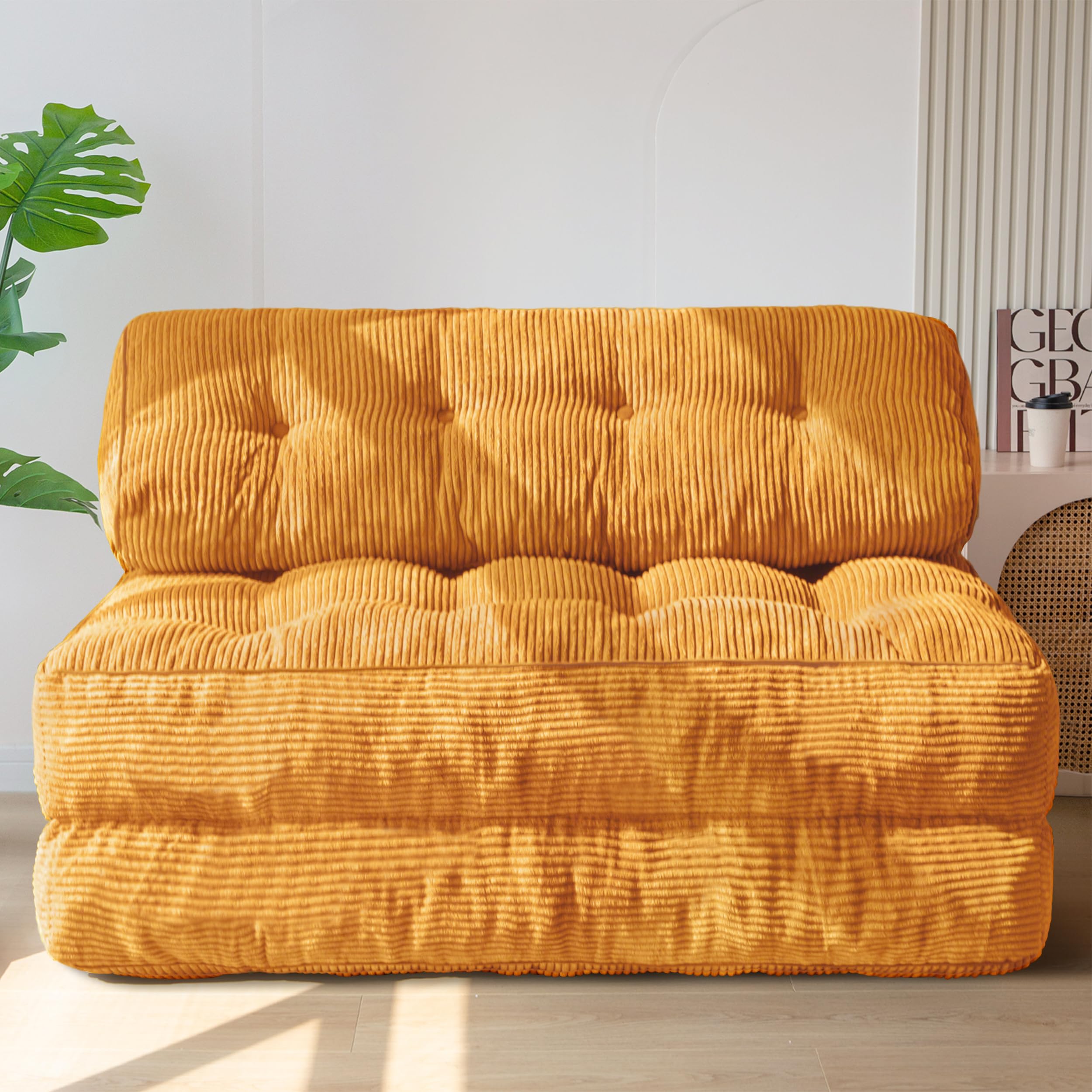 MAXYOYO Folding Sofa Bed, Convertible Sleeper Chair with Pillow Foldable Mattress with Back Support, Portable Fold Out Chair Bed Comfy Floor Sofa Lounge for Living Room Bedroom, Orange,Double