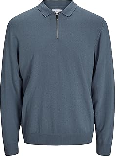 سويت شيرت جيميل بولو منسوج بنصف سوستة وأكمام طويلة للرجال من جاك اند جونز