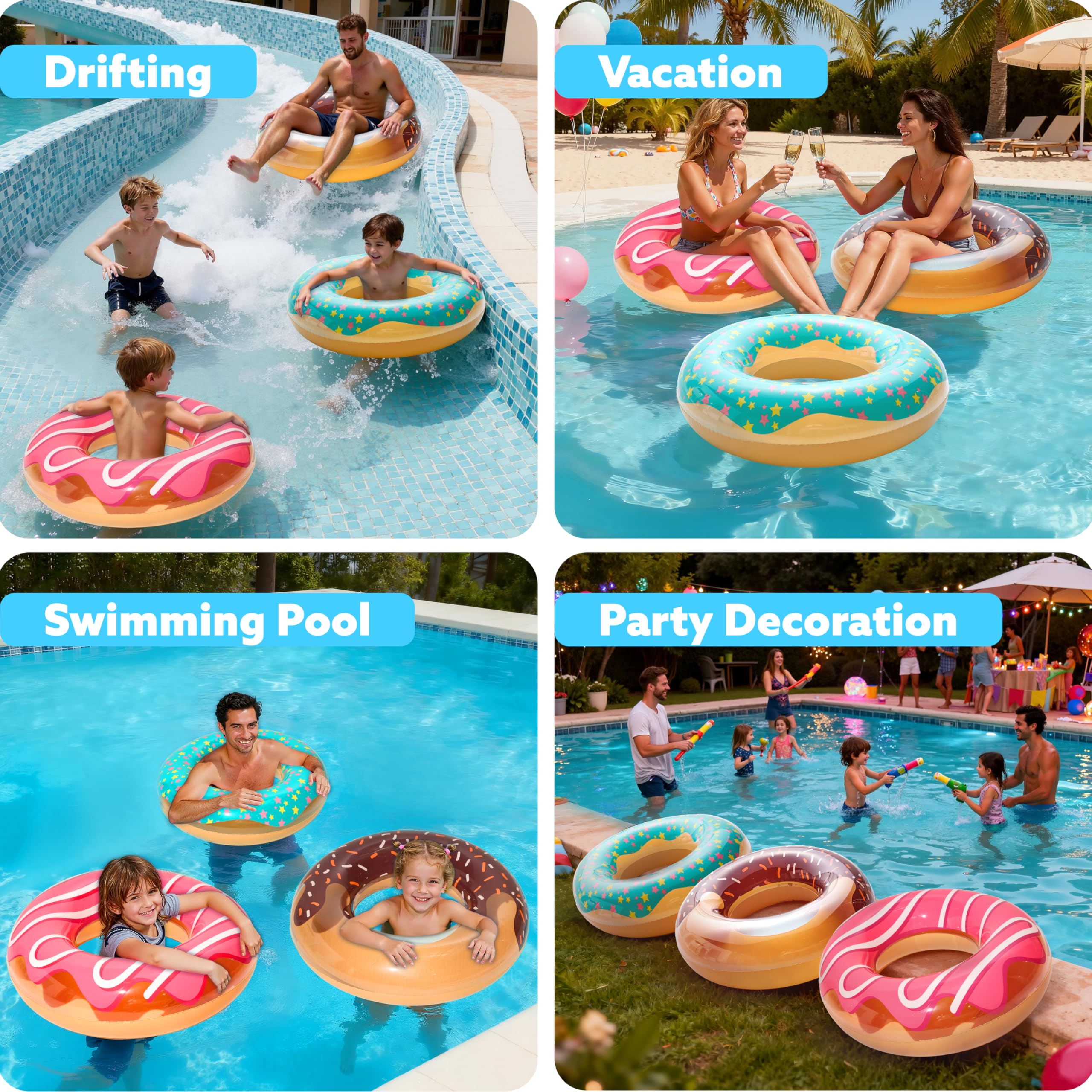 JOYIN Tubi gonfiabili per piscina con glitter 32.5" /82.5cm (confezione da 3), giocattoli galleggianti per piscine e feste