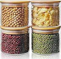 Vista 9 de 32oz - Juego de 4 frascos de vidrio con tapas de bambú, recipientes de almacenamiento de vidrio para despensa con tapas herméticas, botes redondos