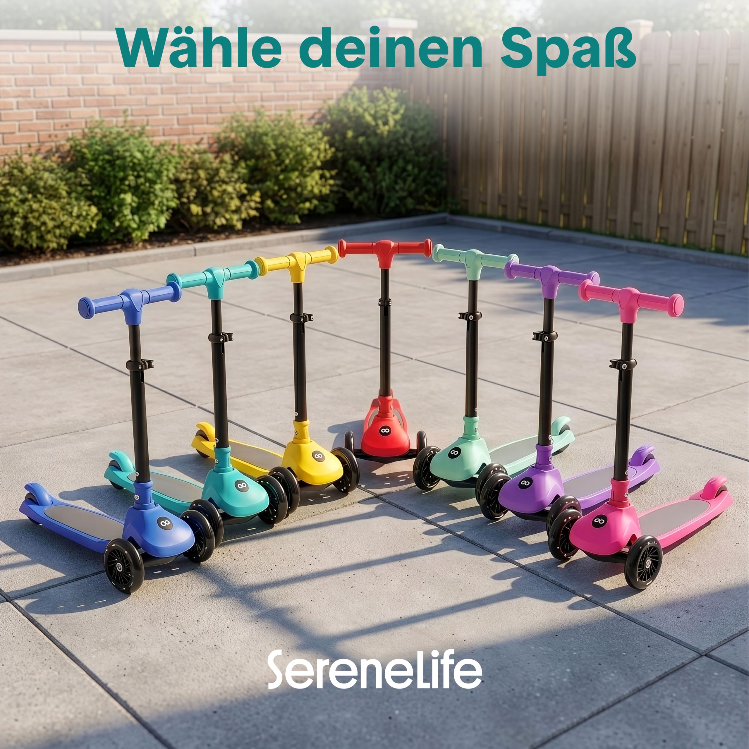 SereneLife Kinderroller ab 3 Jahre – LED Tretroller faltbar höhenverstellbar, leicht und stabil, für Jungen und Mädchen, Indoor und Outdoor, bis 50 kg
