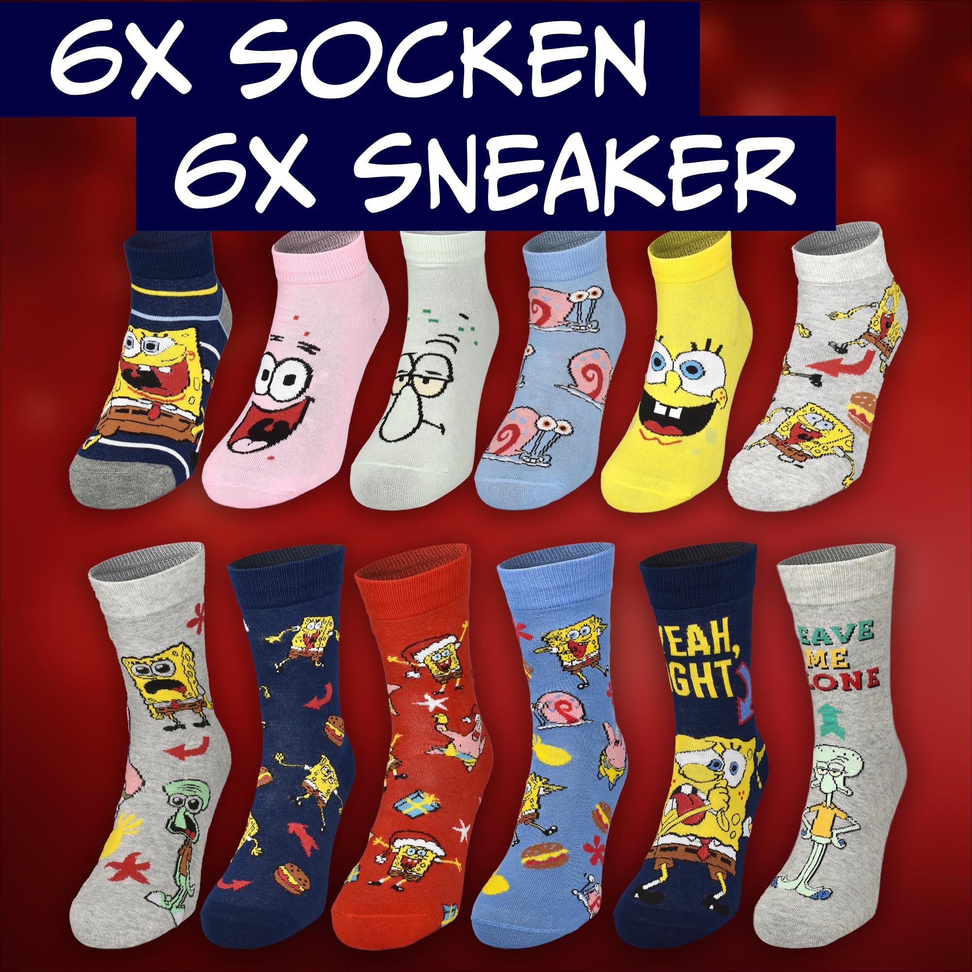 Calendrier de l'Avent Bob l'éponge avec 12 paires de chaussettes Taille 40-45 pour homme Calendrier de Noël avec baskets et chaussettes longues