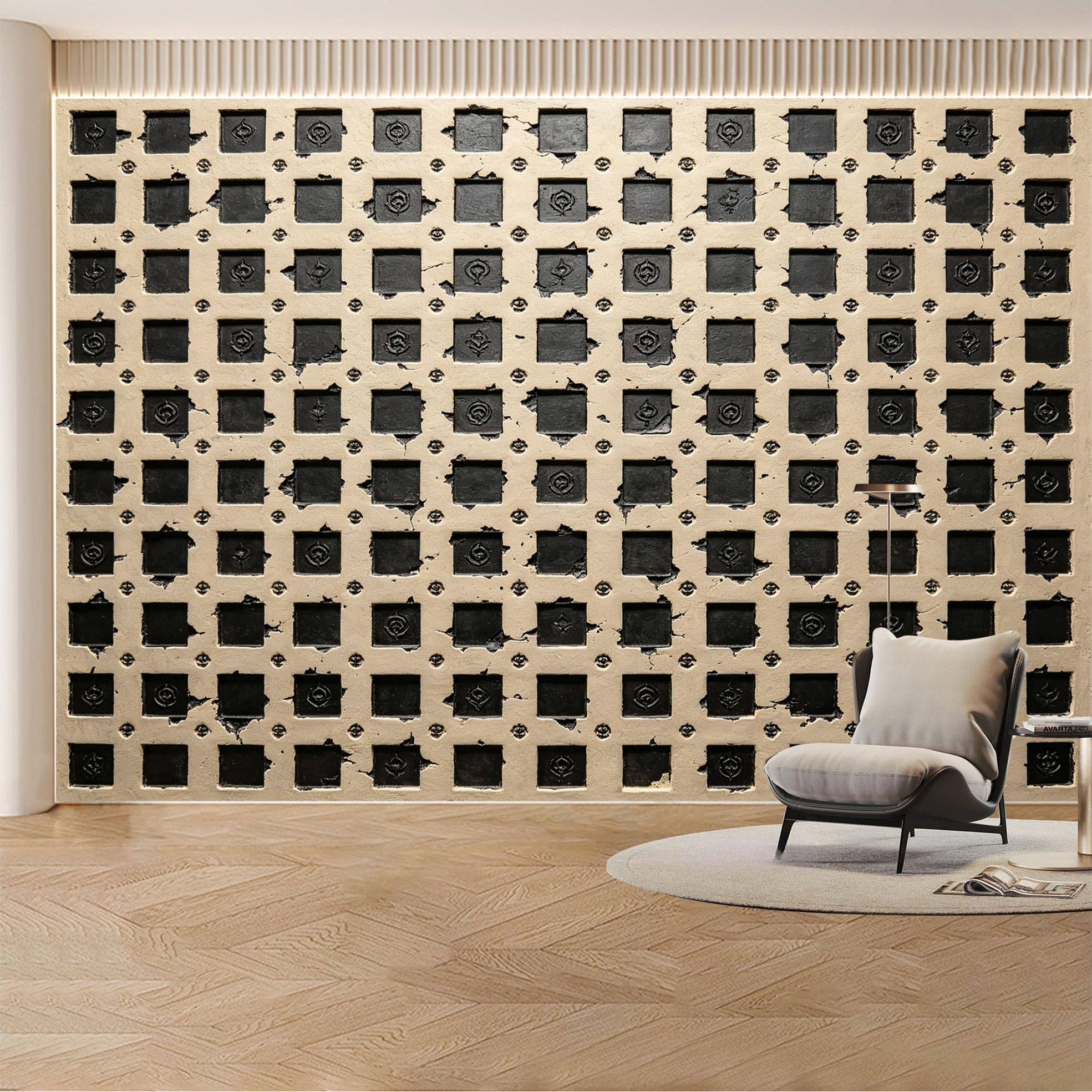 Custom Wall Mural Wallpaper Geometric Tile Texture 3D Effect Modern Wall Decor Luxury Minimalist Removable SelfAdhesive Large Photo for Living Room， Bedroom， Office