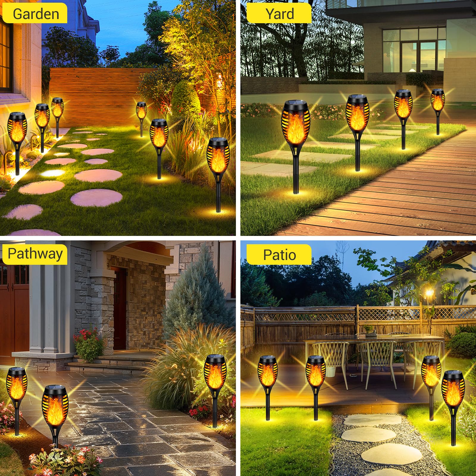 Solarleuchten für den Außenbereich, 10 Stück, Solar-Tiki-Fackeln mit flackernder Flamme, 12 LEDs, Mini-Solar-Gartenleuchten für Terrasse, Hof, Weg, Landschaftsdekorationen, Dämmerung bis