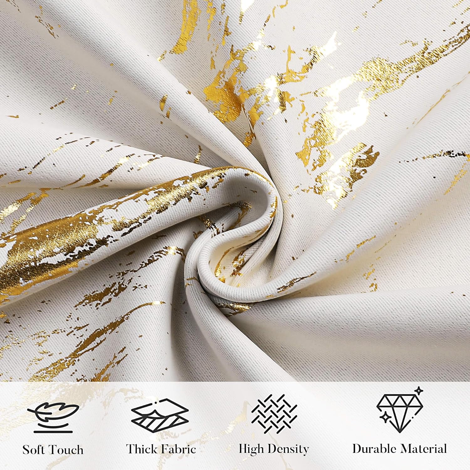WUBODTI Cream and Gold 100% Blackout Curtains for Bedroom 84 Inch Length 2 Panels, Gold Marble Patterned Modern Beige Blackout Curtains Thermal Insulated Room Darkening Drapes for Living Room