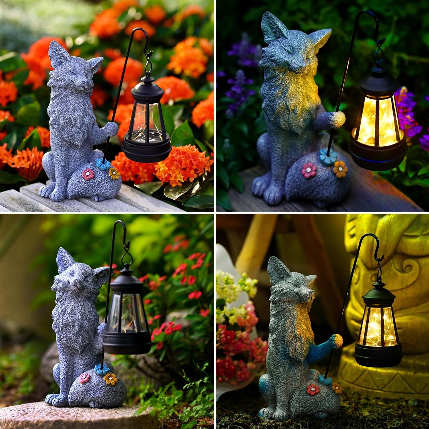 Fox Statue for Garden Decor, Garden Statue with Solar Power Light for Outdoor Patio Porch Lawn Yard Backyard Oudside Indoor Shelf Decoration,Praying Fox Sculptures Gifts for Mom Grandma