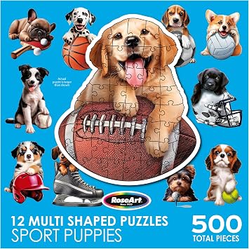 RoseArt - Mini Shaped - Sport Pups - 500 Piece Jigsaw Puzzles for Adults