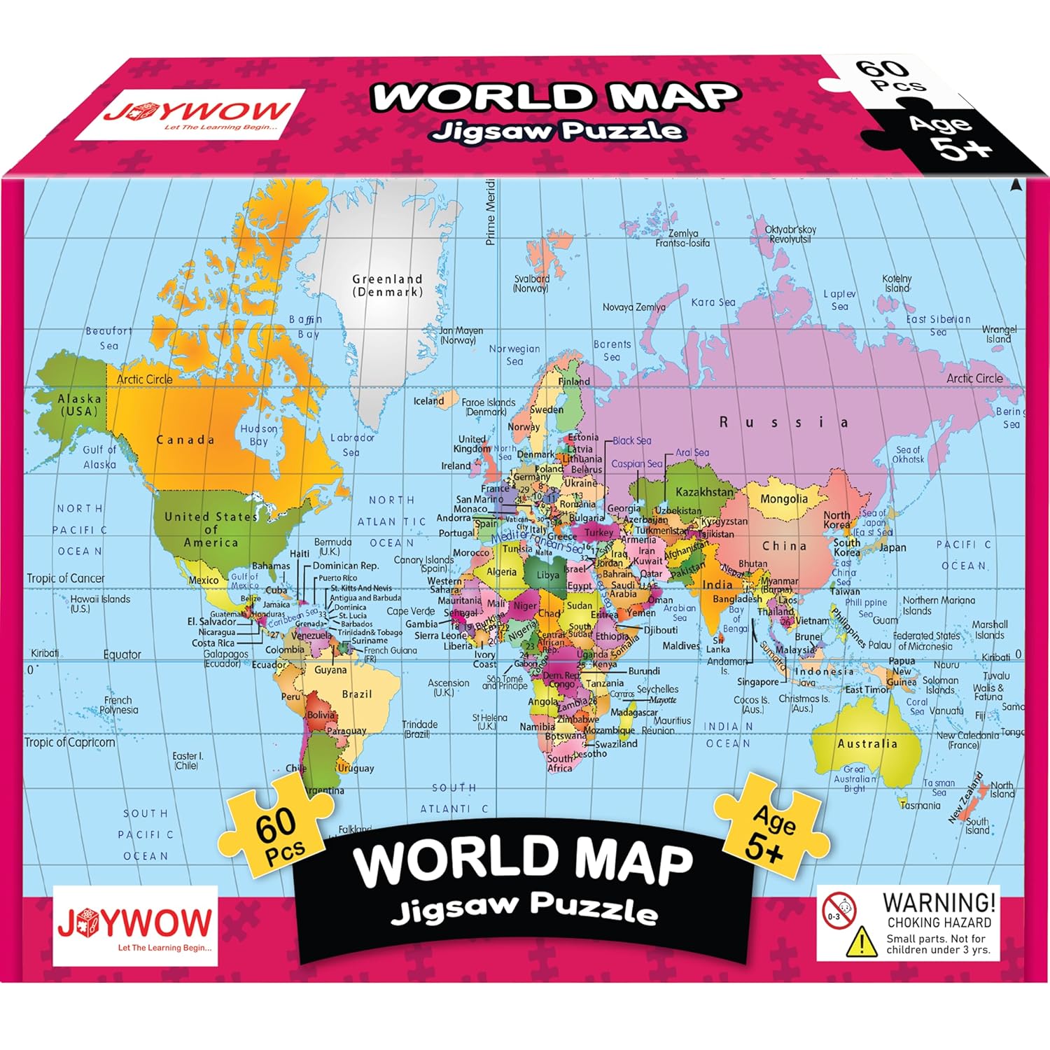 JOYWOW Jigsaw Puzzle Educational and Learning Toy Gift for Kids for Age 5 6 7 Years Boys and Girls | 60 Pieces | Size 15X10 Inches (World Map)
