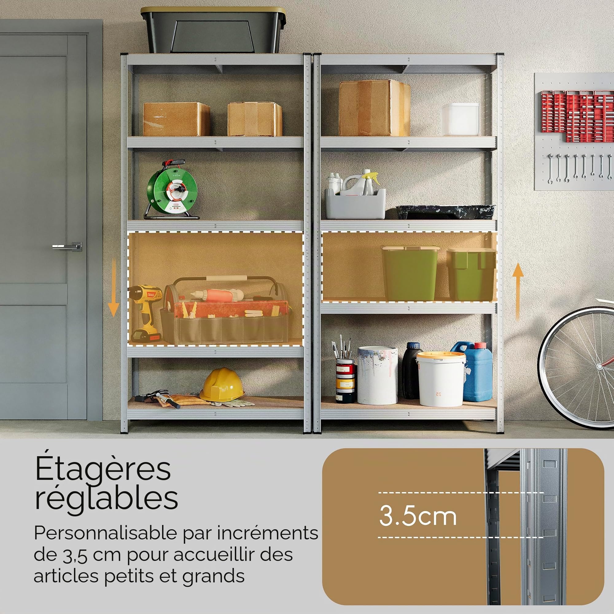 Home Vida Étagère de rangement à 5 niveaux pour garage, cuisine, étagère galvanisée, capacité de 875 kg, grande taille, Noir/Bleu/Rouge, Galvanisé