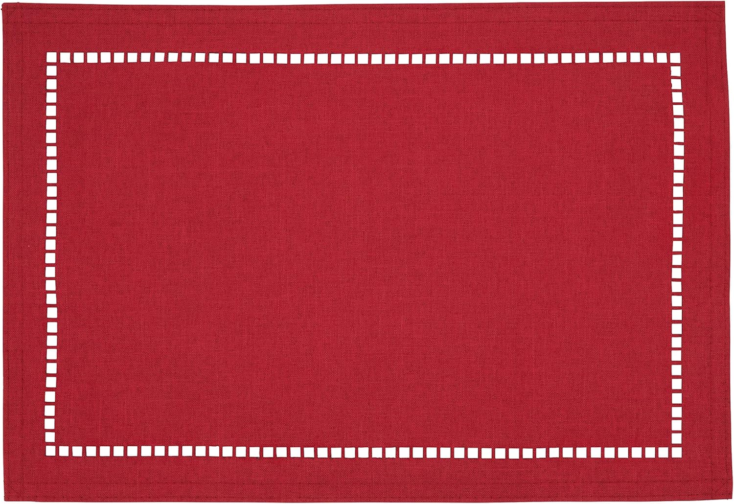 SARO LIFESTYLE Hadleigh Collection Laser-Cut Hemstitch Placemats (Set of 4), 13"" x 19"", Red"
