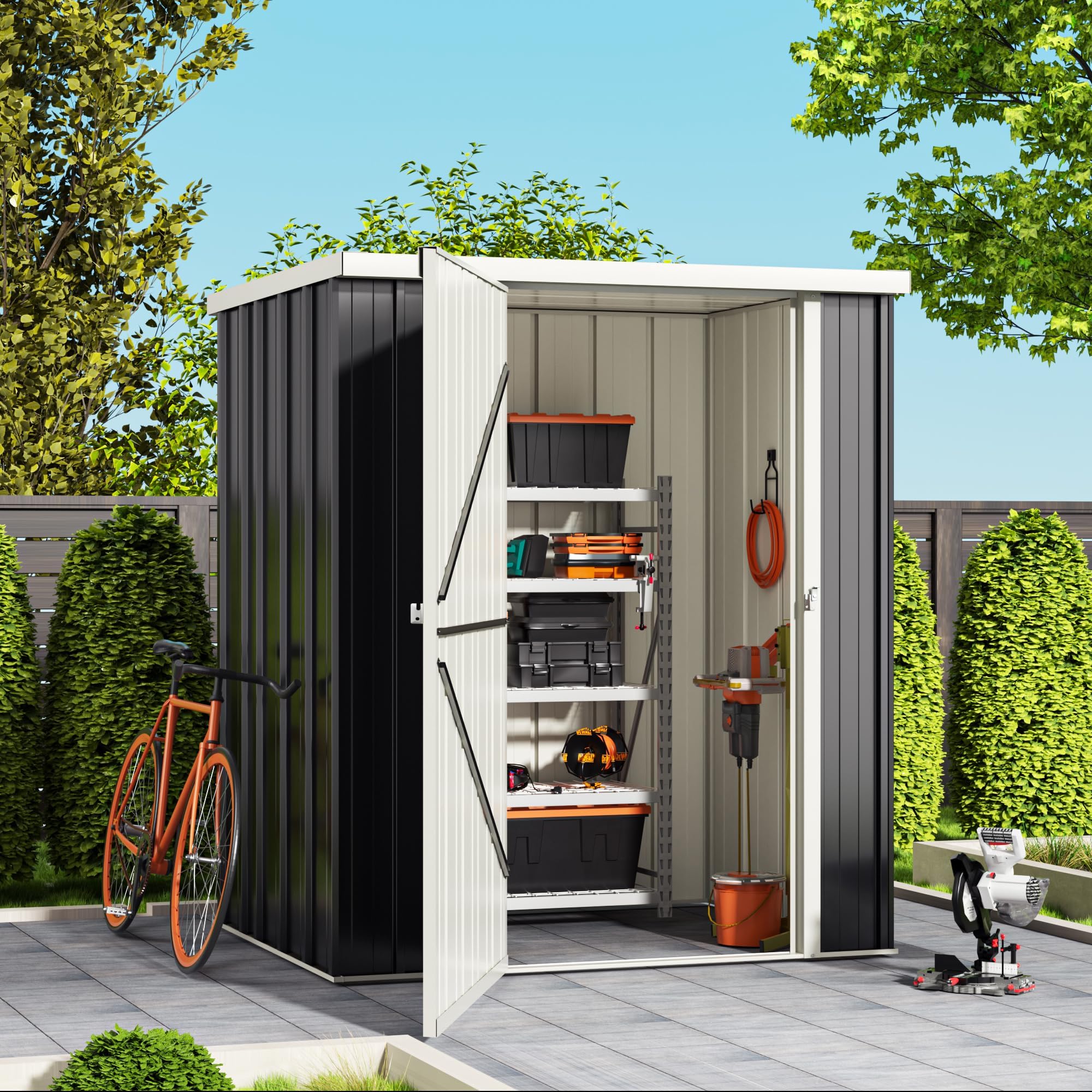 4x3 FT Metal Outdoor Storage Shed, Garden Shed with Updated Frame Structure, Small Tool Sheds for Backyard Garden Patio Lawn, Grey