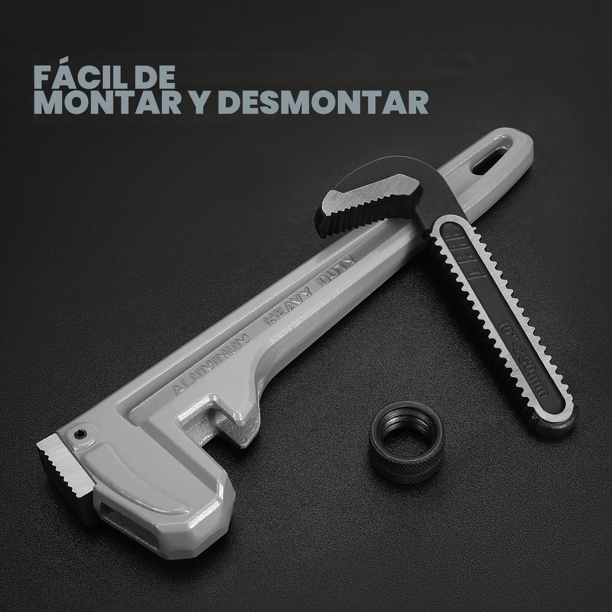 DURATECH Llave de tubo, llave de tubo recta de aluminio resistente, llave de fontanería ajustable de 250 mm