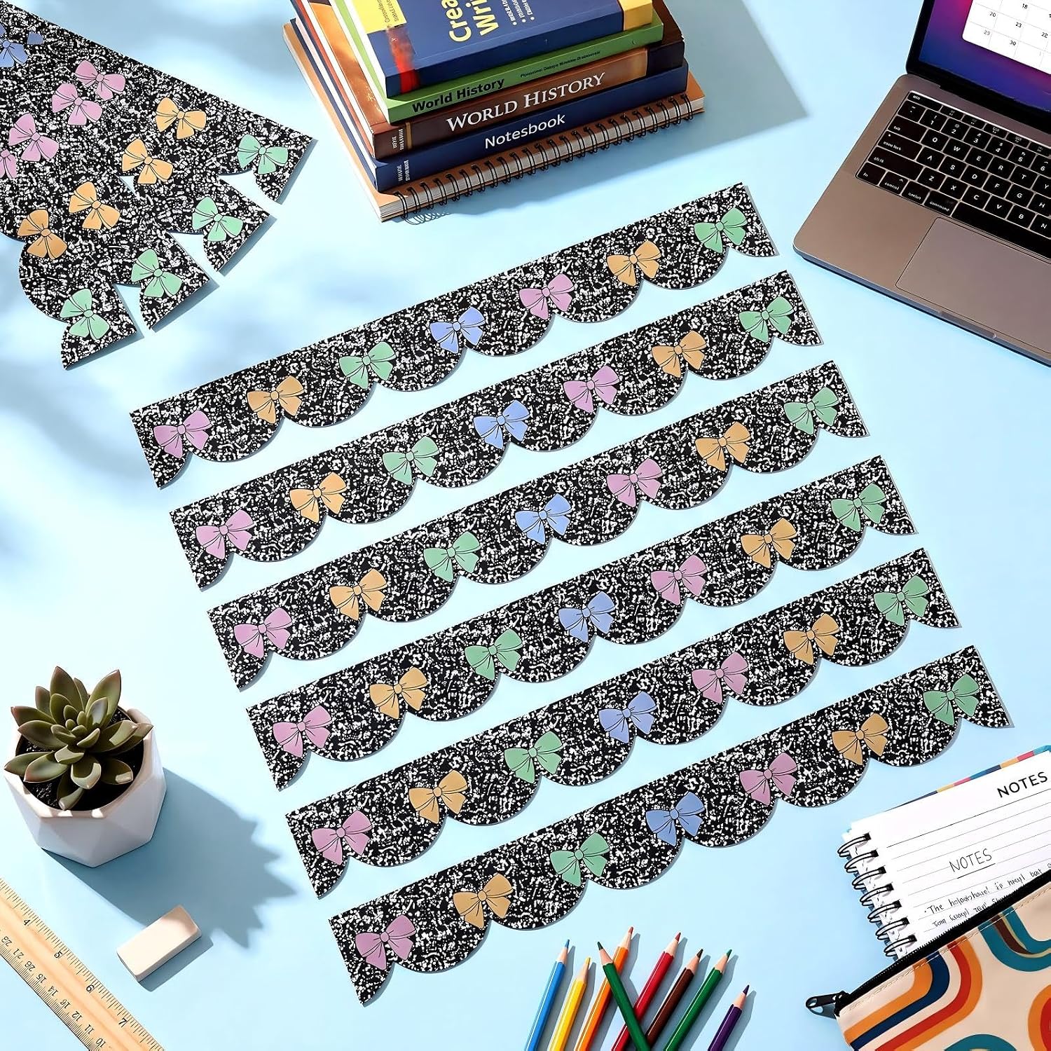 Ireer 24 Pcs Composition Pastel Bow Magnetic Borders for Classroom image 4