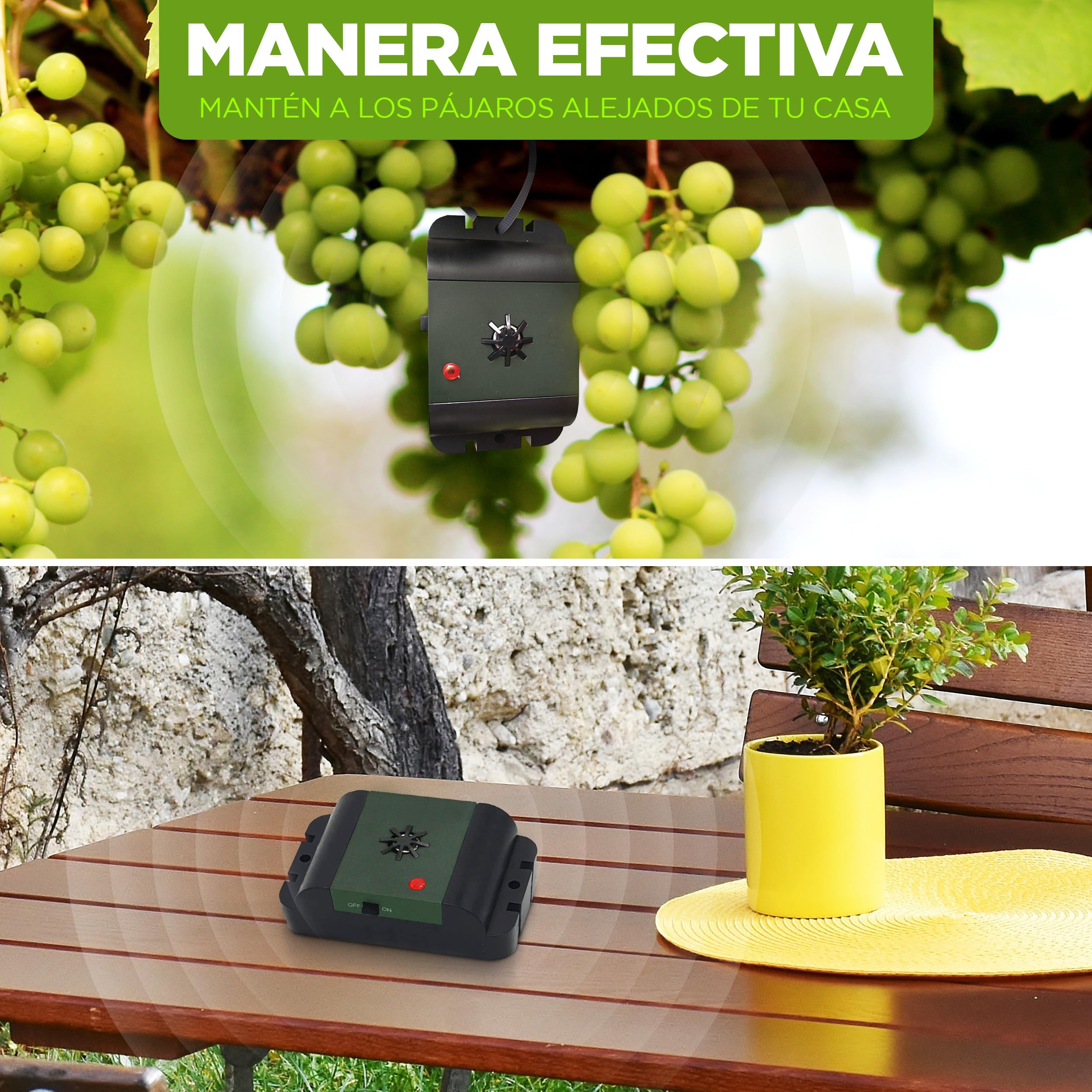 ISOTRONIC Repelente Ultrasónico de Aves — A Pilas para Palomas, Gorriones y Gaviotas — Ideal para Balcones, Azoteas y Jardines — Alcance Efectivo 40 m² — Pack de 2 Unidades